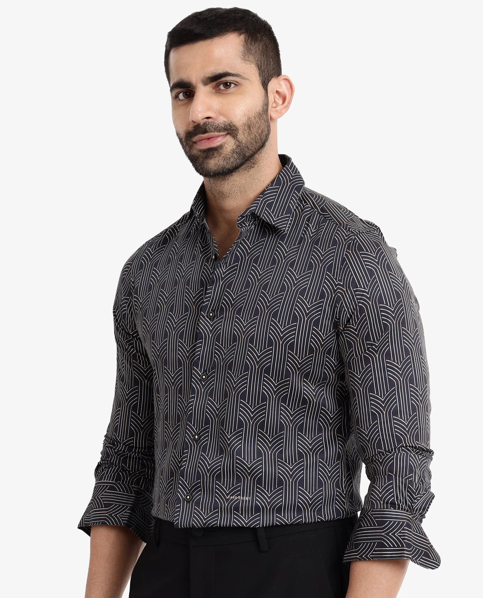 Rare Rabbit Men's Millen Black Cotton Geometric Print Regular Fit Full Sleeve Collared Shirt - Image 7