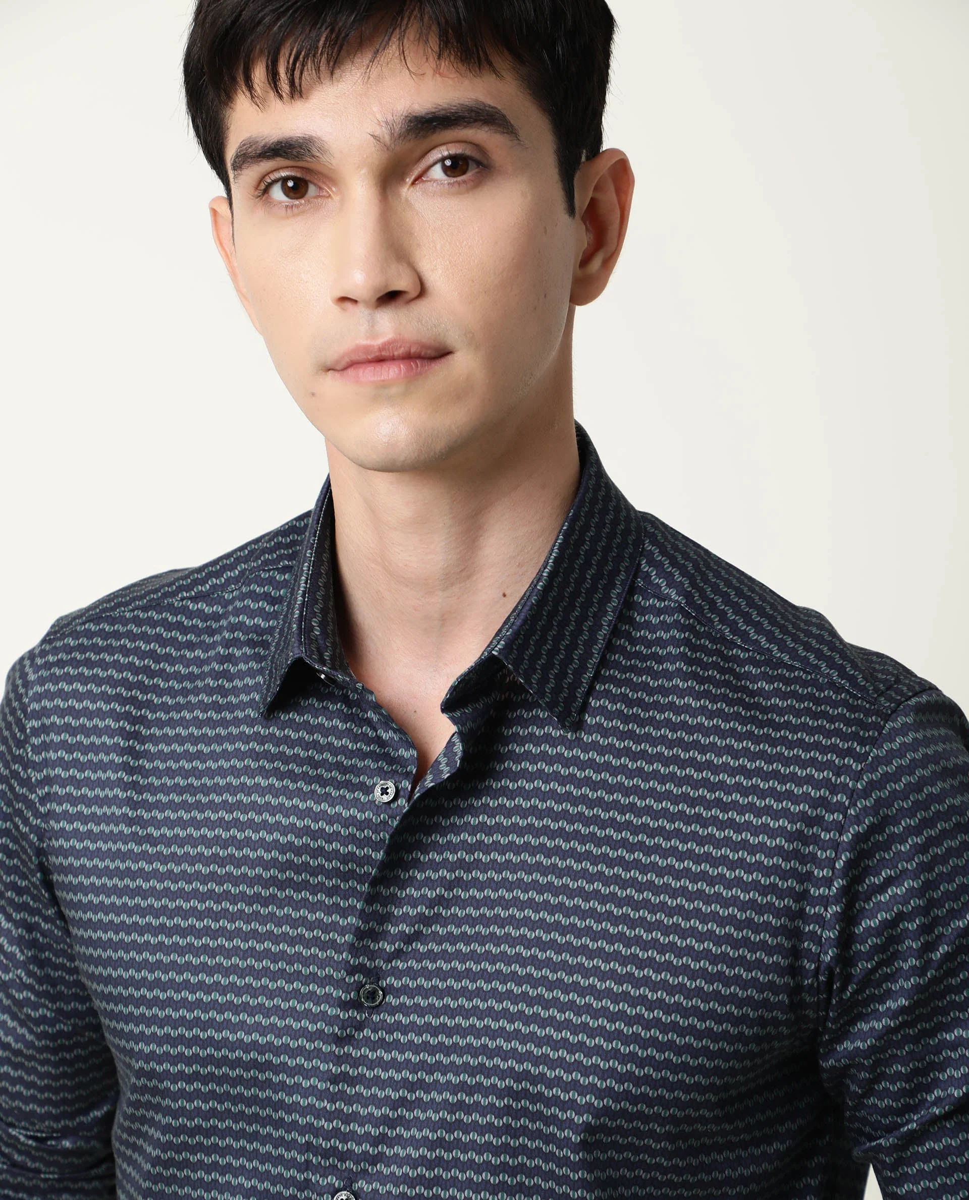 Rare Rabbit Men's Millyy Green Cotton Geometric Print Regular Fit Full Sleeve Collared Shirt - Image 6