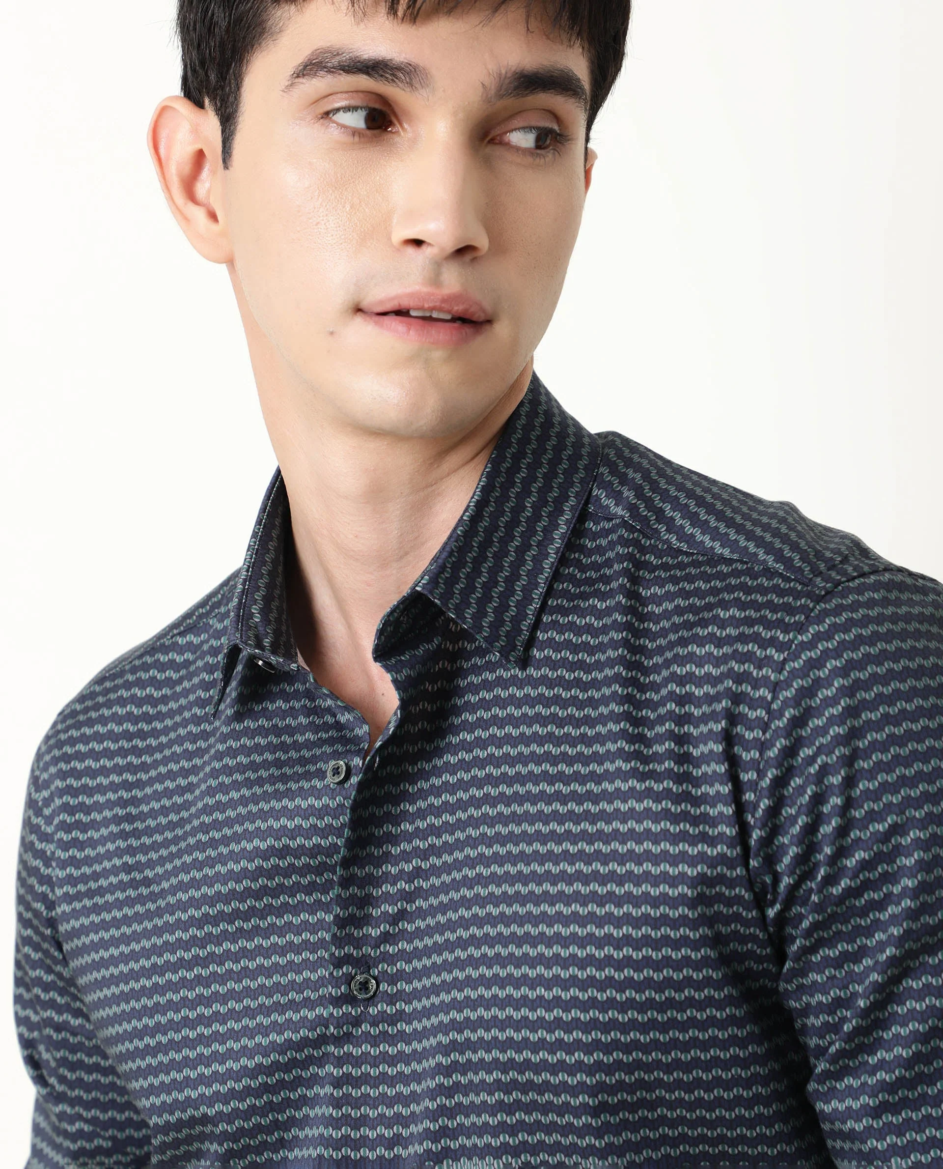 Rare Rabbit Men's Millyy Green Cotton Geometric Print Regular Fit Full Sleeve Collared Shirt - Image 8