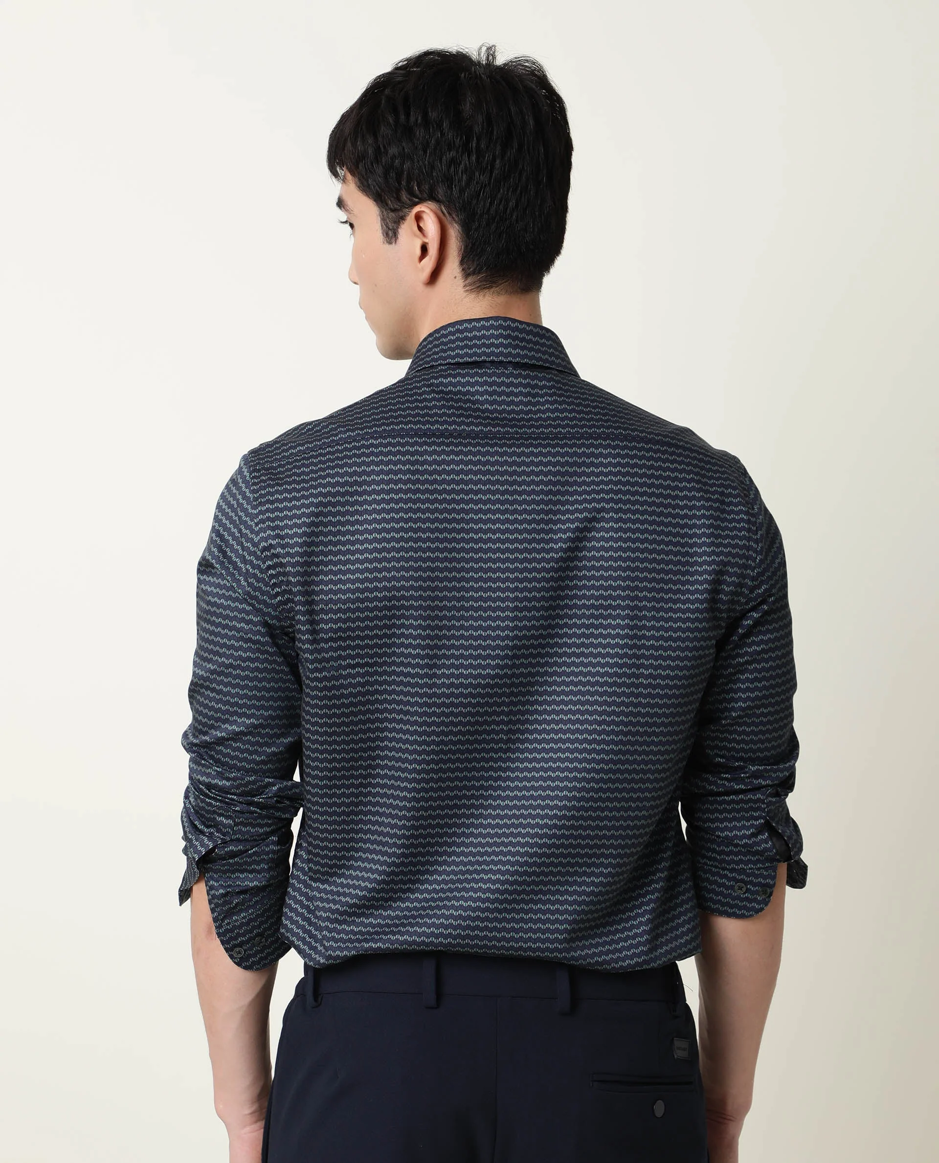 Rare Rabbit Men's Millyy Green Cotton Geometric Print Regular Fit Full Sleeve Collared Shirt - Image 9