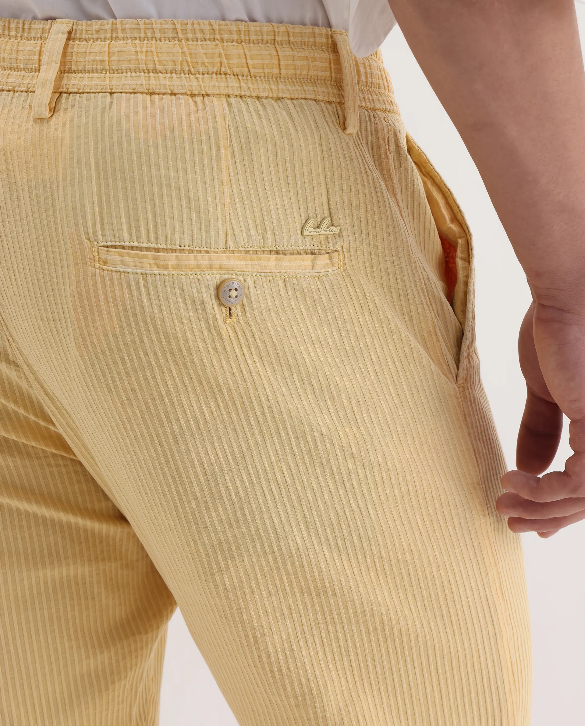 Rare Rabbit Men's Monter Mustard Cotton Striped Print Regular Fit Trouser - Image 5