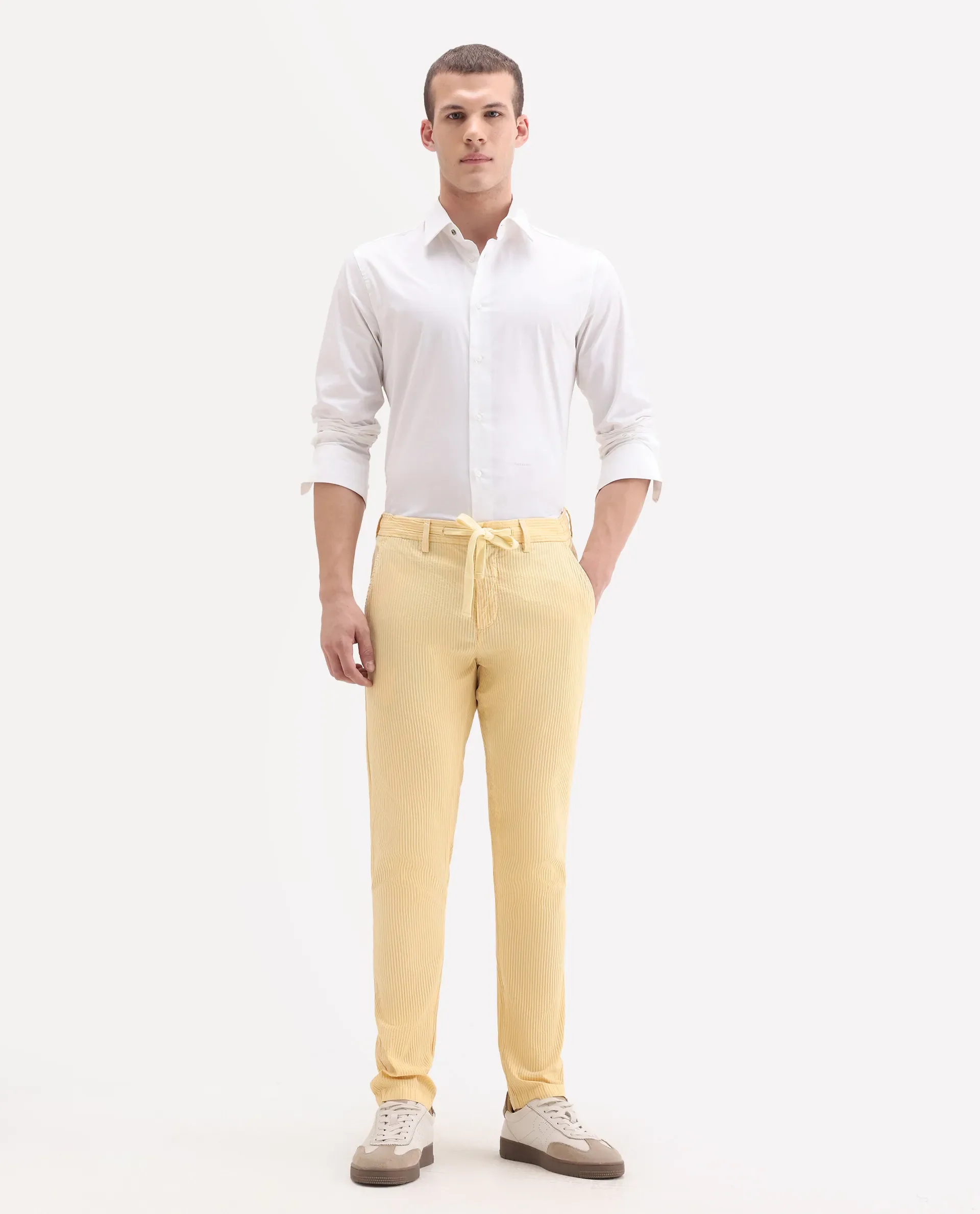 Rare Rabbit Men's Monter Mustard Cotton Striped Print Regular Fit Trouser - Image 6