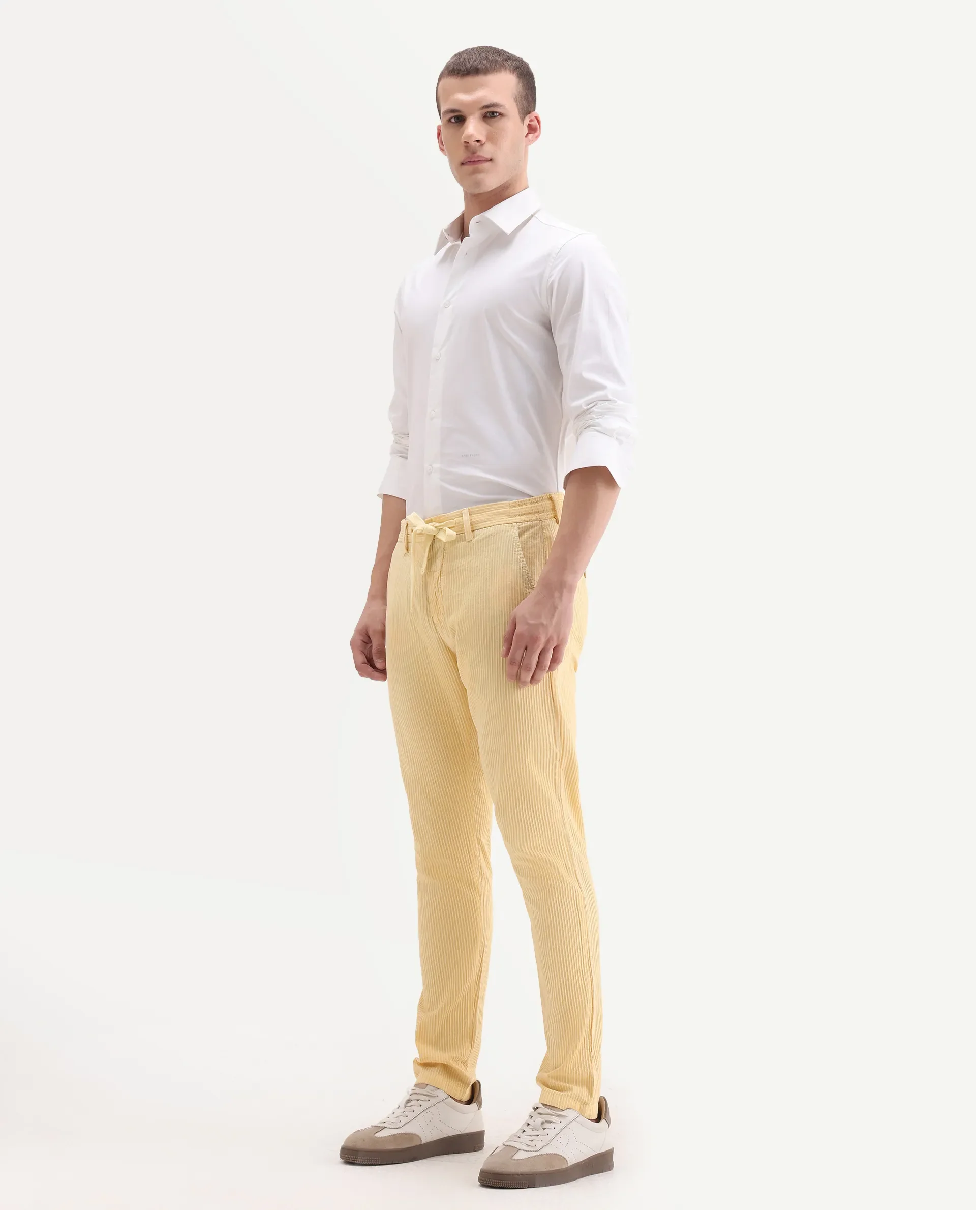 Rare Rabbit Men's Monter Mustard Cotton Striped Print Regular Fit Trouser - Image 7