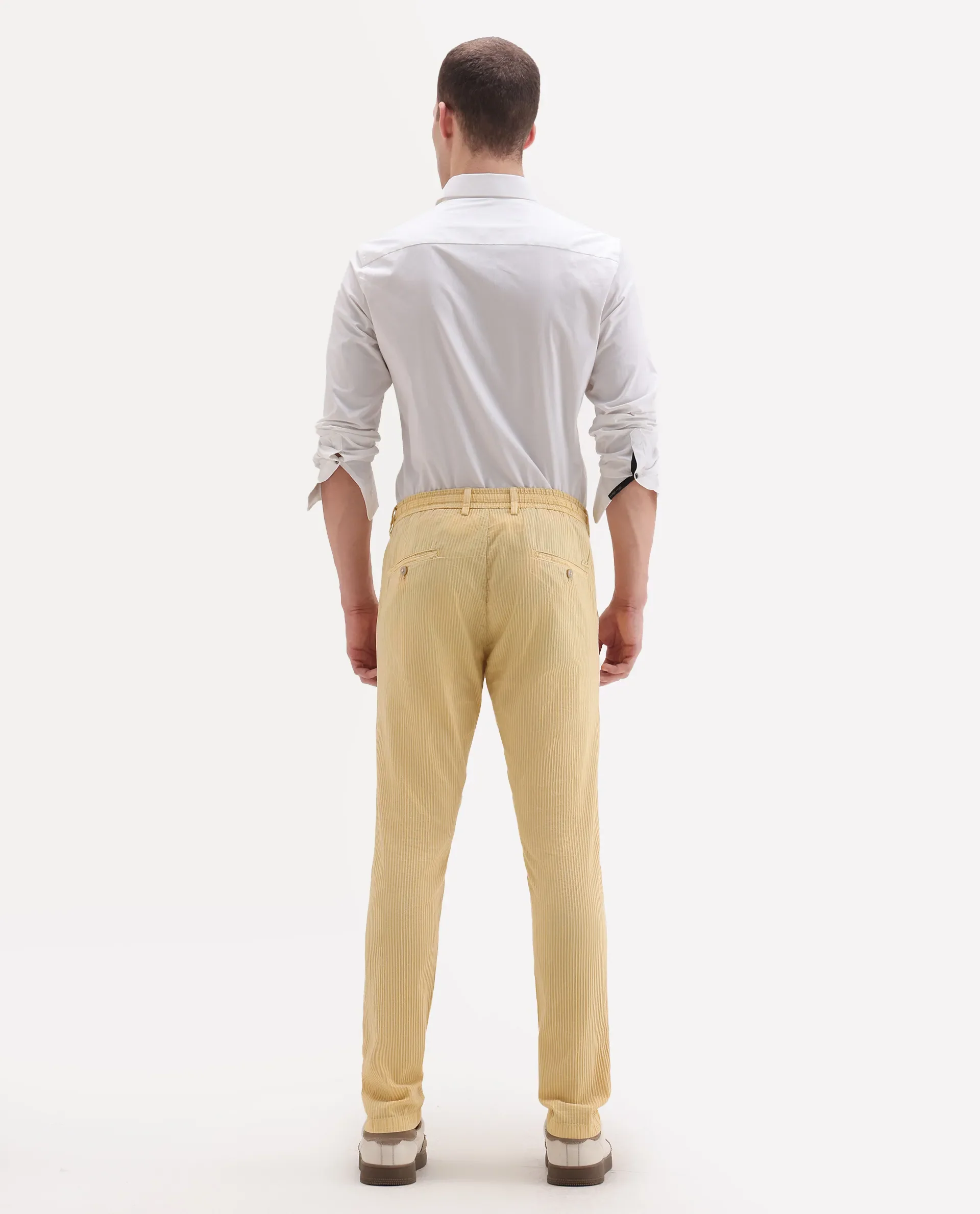 Rare Rabbit Men's Monter Mustard Cotton Striped Print Regular Fit Trouser - Image 8