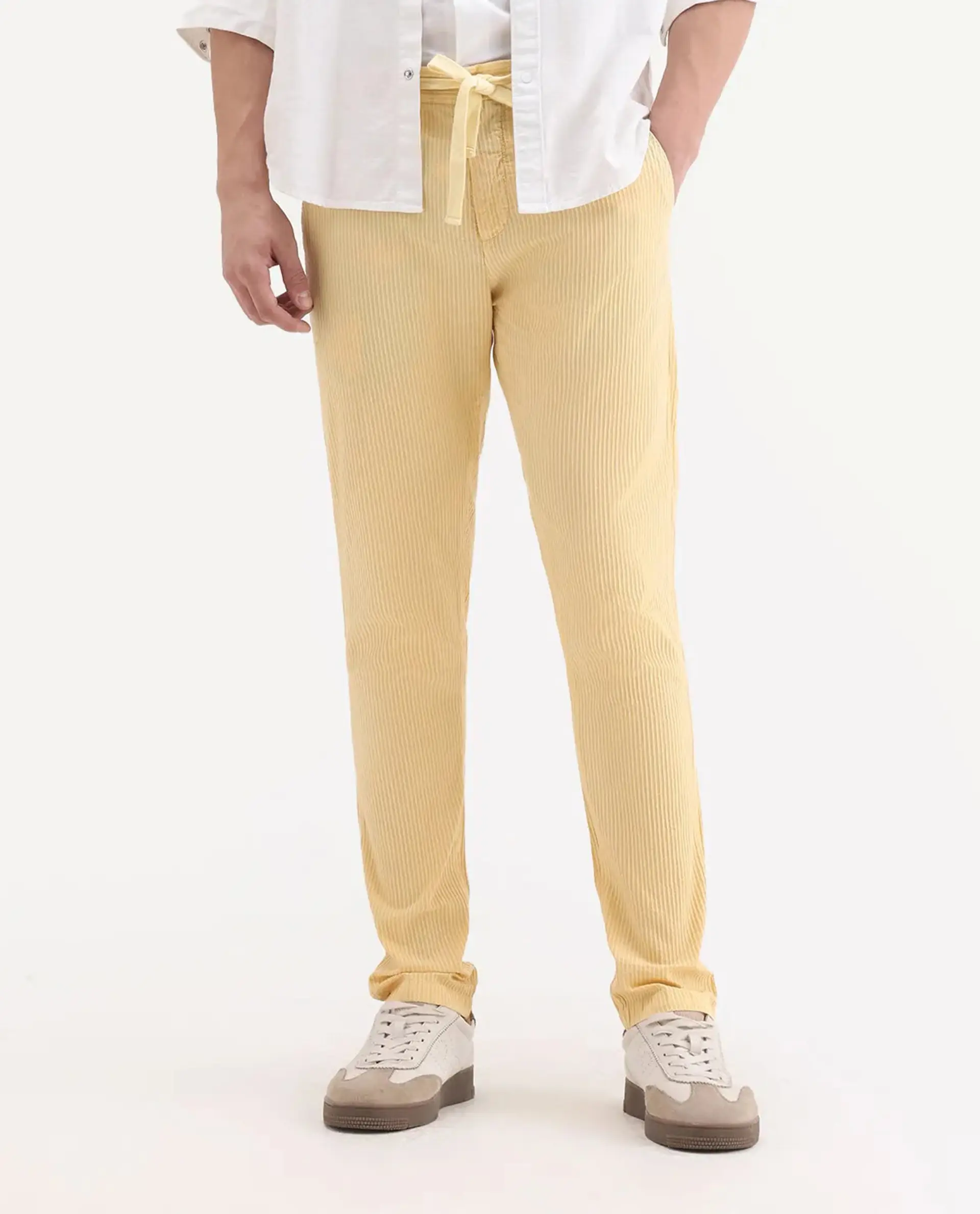 Rare Rabbit Men's Monter Mustard Cotton Striped Print Regular Fit Trouser - Image 9