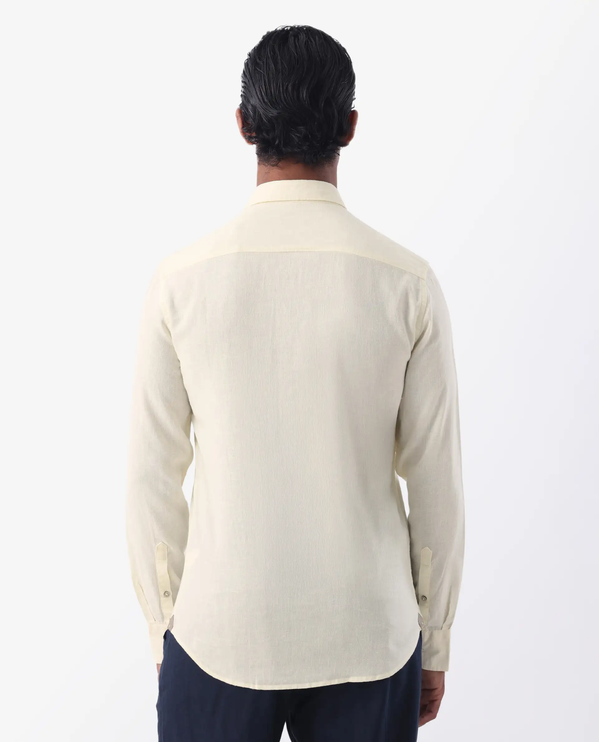 Rare Rabbit Men's Naples Yellow Linen Blend Plain Regular Fit Full Sleeve Collared Shirt - Image 5