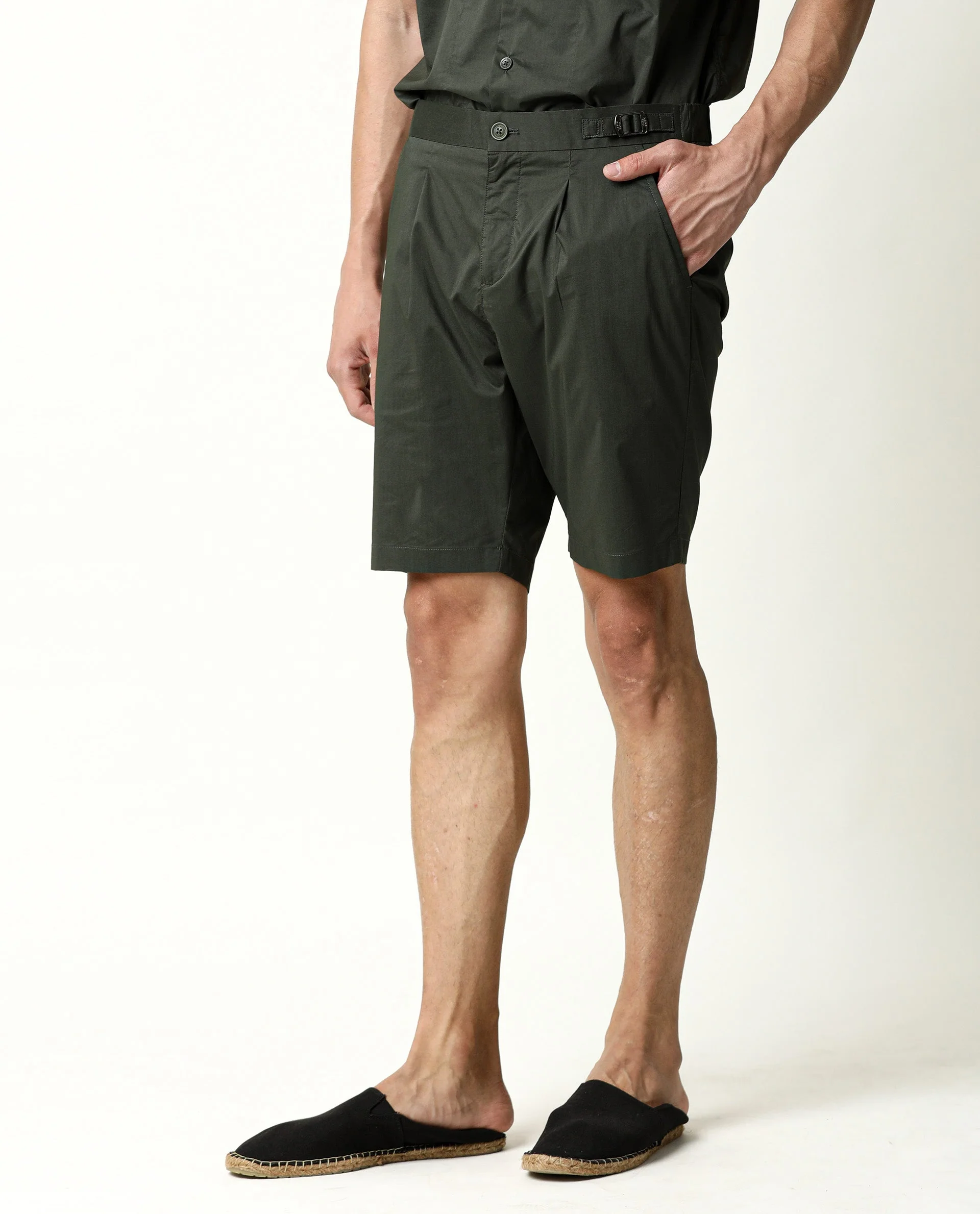 Rare Rabbit Men's Osaka Olive Cotton Plain Regular Fit Shorts - Image 4