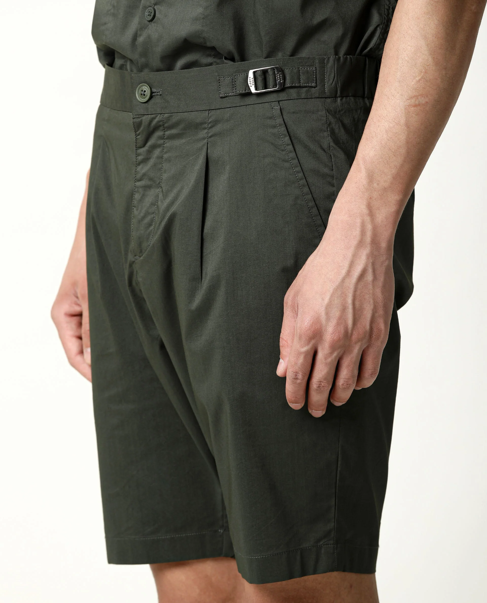 Rare Rabbit Men's Osaka Olive Cotton Plain Regular Fit Shorts - Image 7