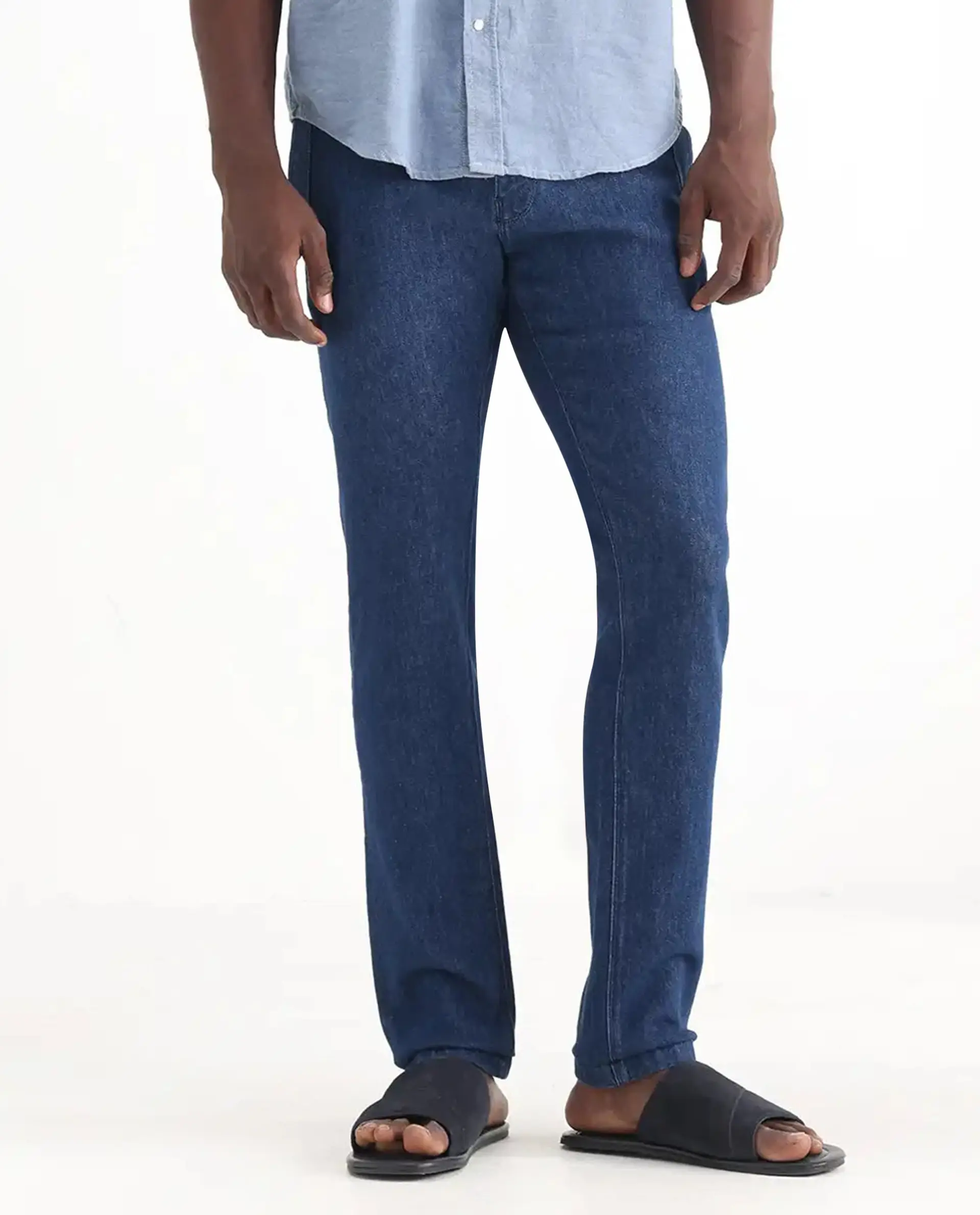 Rare Rabbit Men's Osmar Blue Cotton Plain Hawk Slim Fit Jeans - Image 10