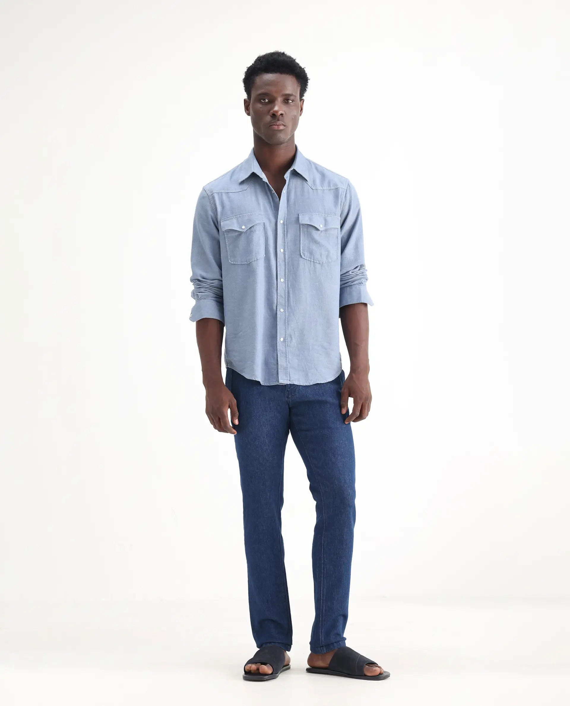 Rare Rabbit Men's Osmar Blue Cotton Plain Hawk Slim Fit Jeans - Image 3