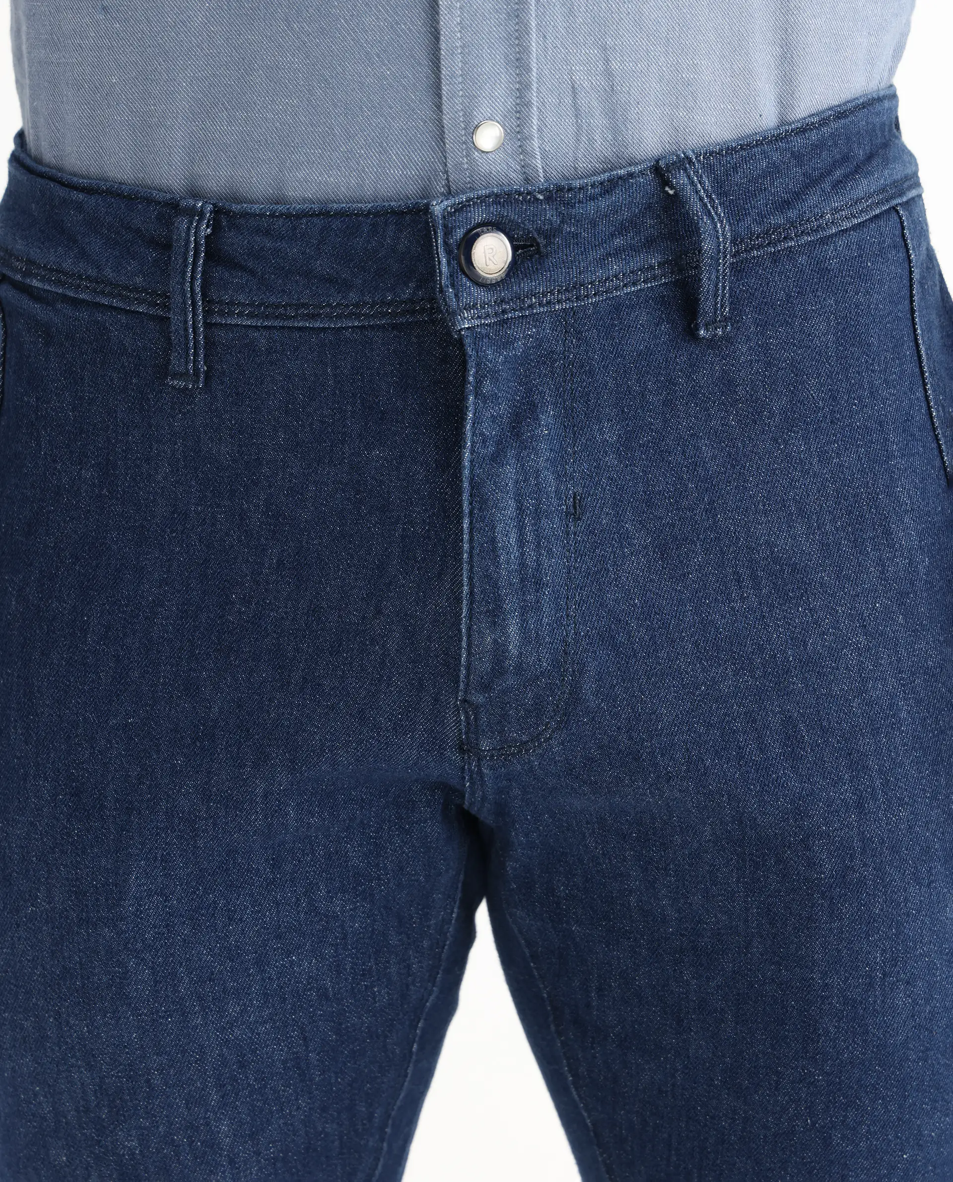Rare Rabbit Men's Osmar Blue Cotton Plain Hawk Slim Fit Jeans - Image 4