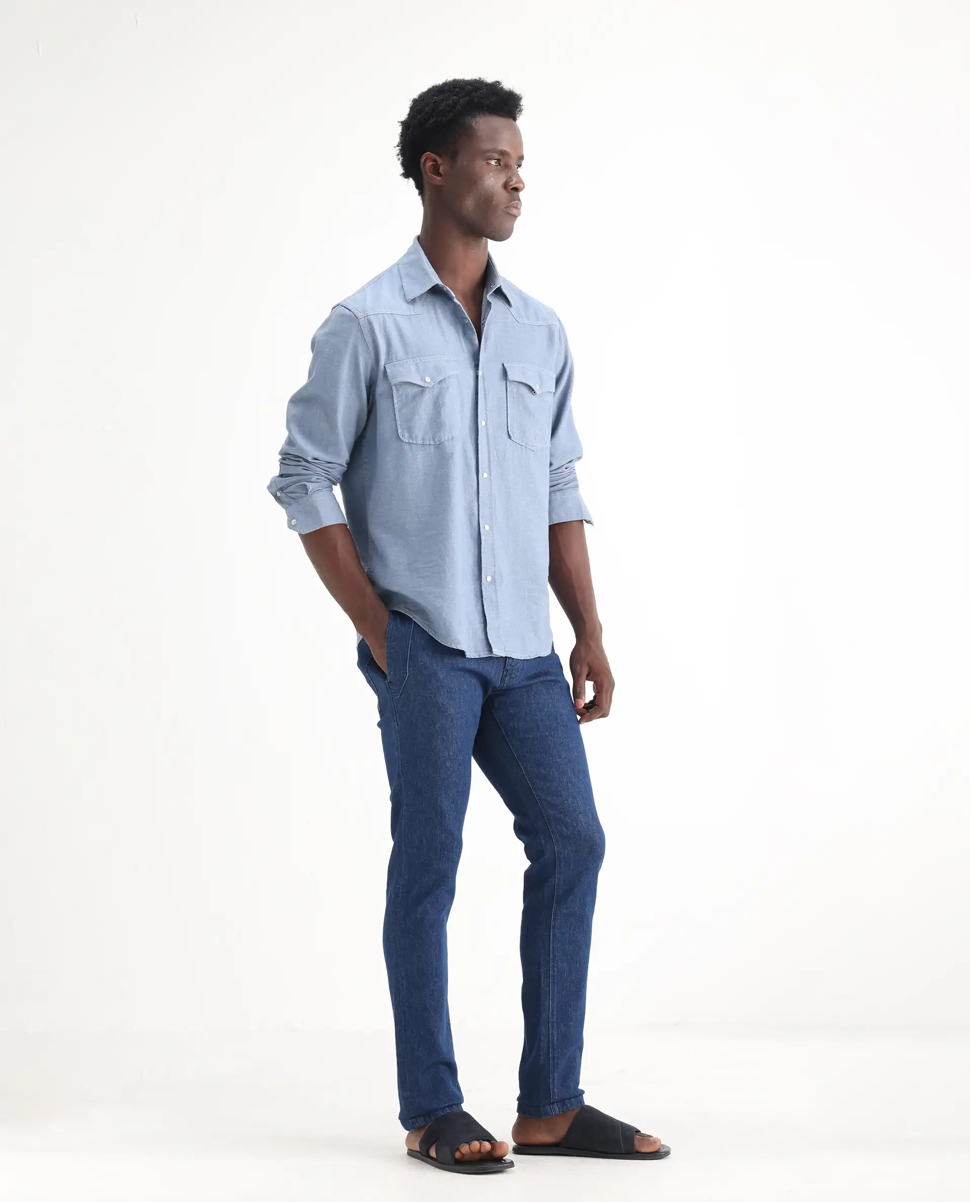 Rare Rabbit Men's Osmar Blue Cotton Plain Hawk Slim Fit Jeans - Image 5