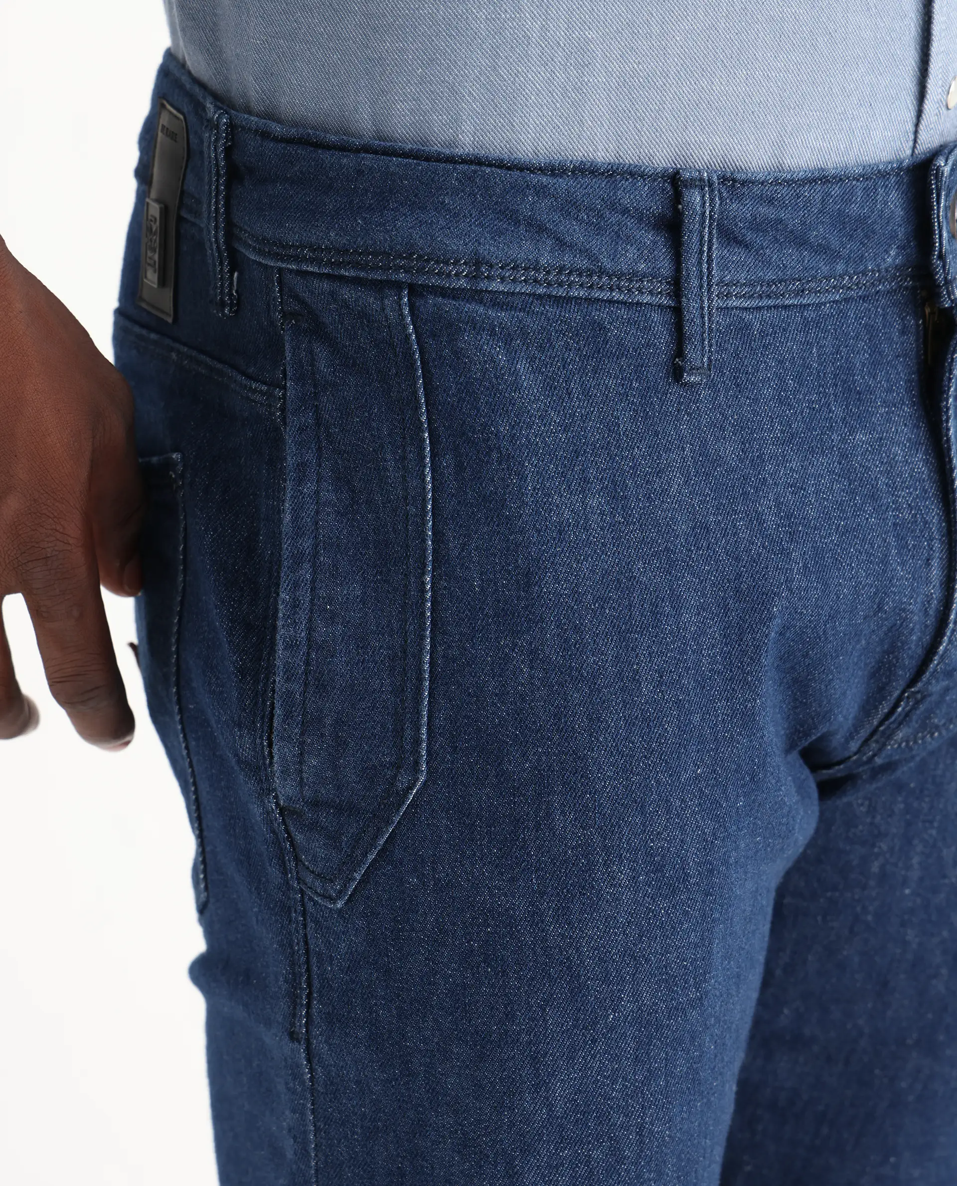 Rare Rabbit Men's Osmar Blue Cotton Plain Hawk Slim Fit Jeans - Image 6