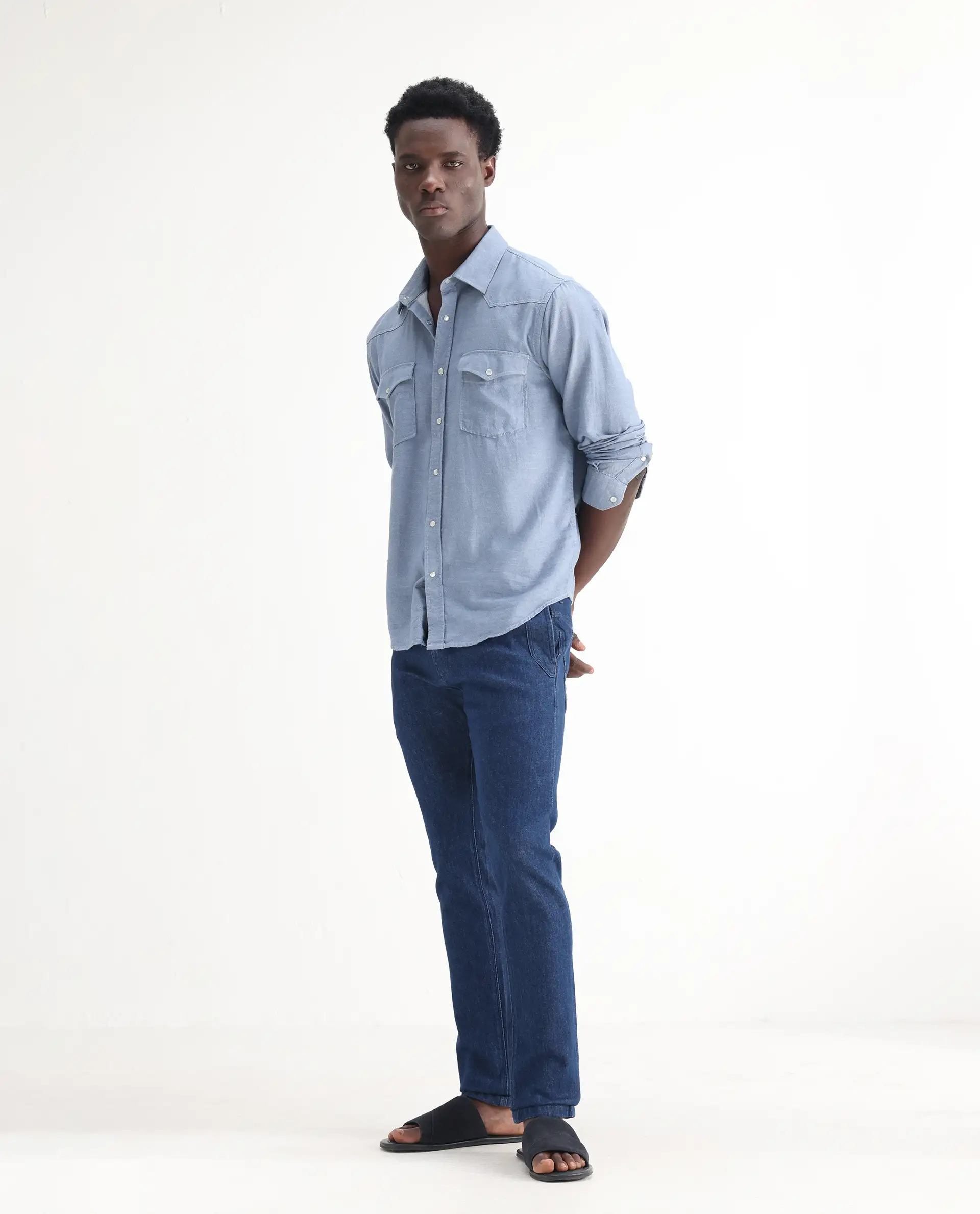 Rare Rabbit Men's Osmar Blue Cotton Plain Hawk Slim Fit Jeans - Image 7
