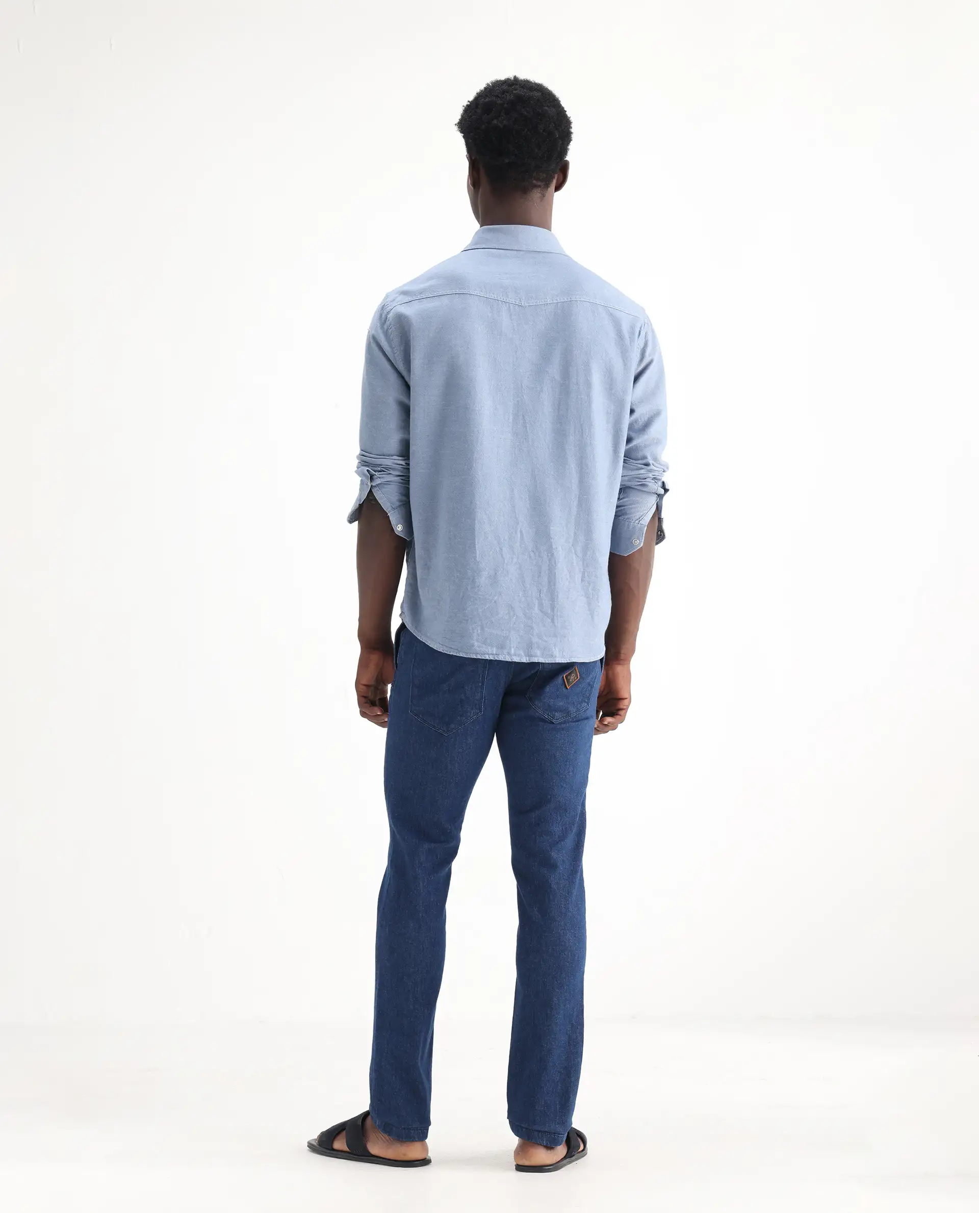 Rare Rabbit Men's Osmar Blue Cotton Plain Hawk Slim Fit Jeans - Image 9