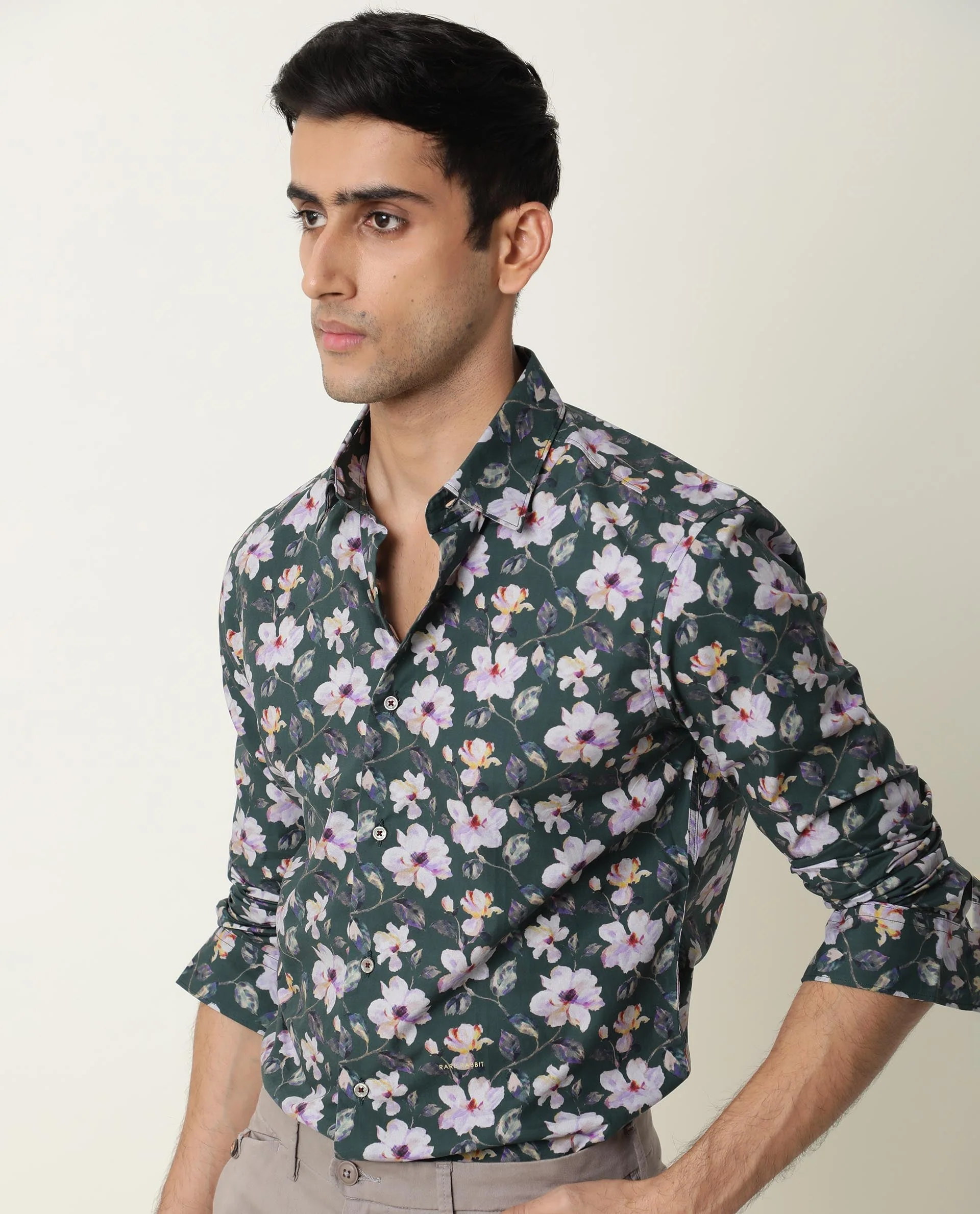 Rare Rabbit Men's Paintt Green Cotton Floral Print Regular Fit Full Sleeve Collared Shirt - Image 7