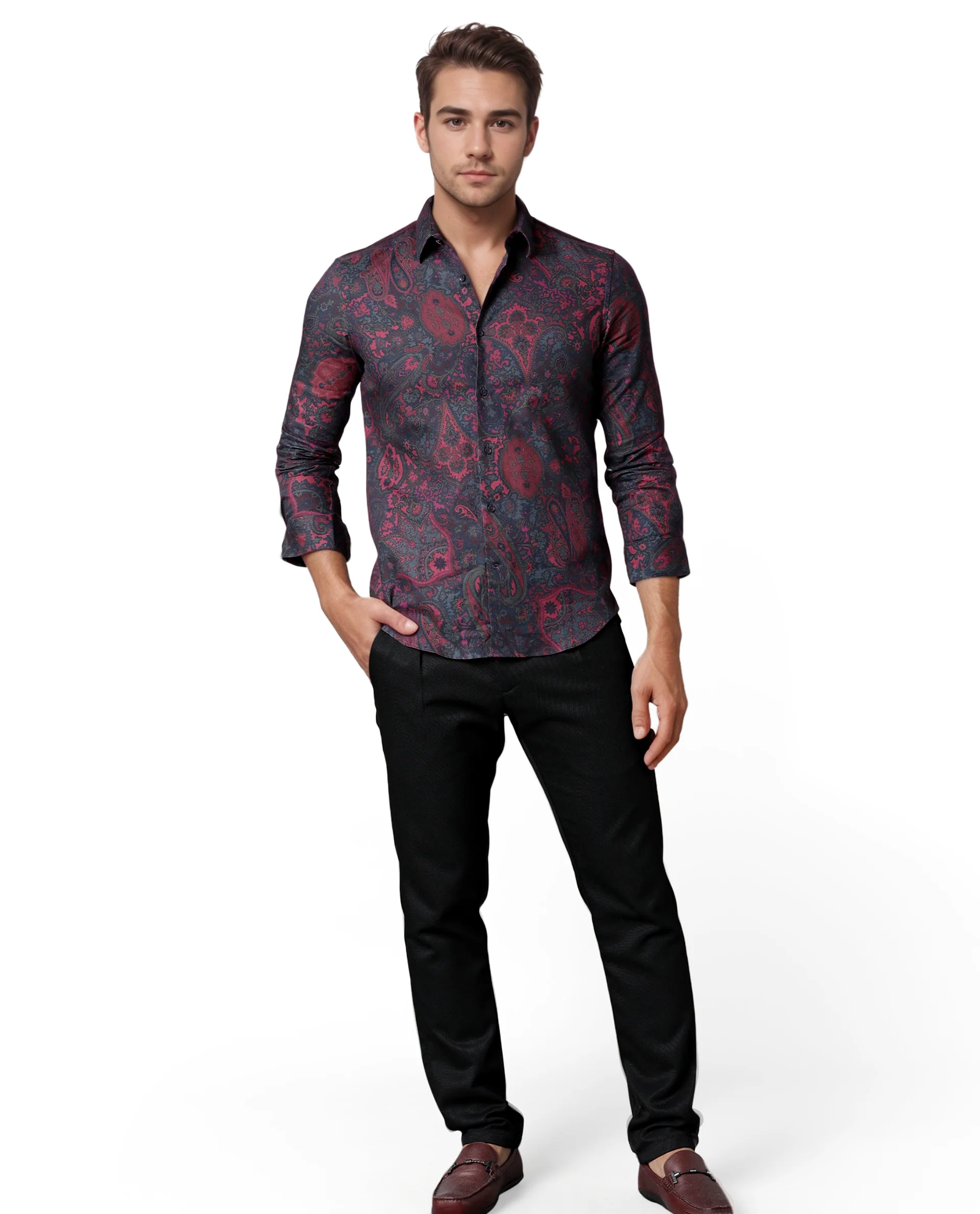 Rare Rabbit Men's Paizerr Pink Cotton Paisley Print Tailored Fit Full Sleeve Collared Shirt - Image 3