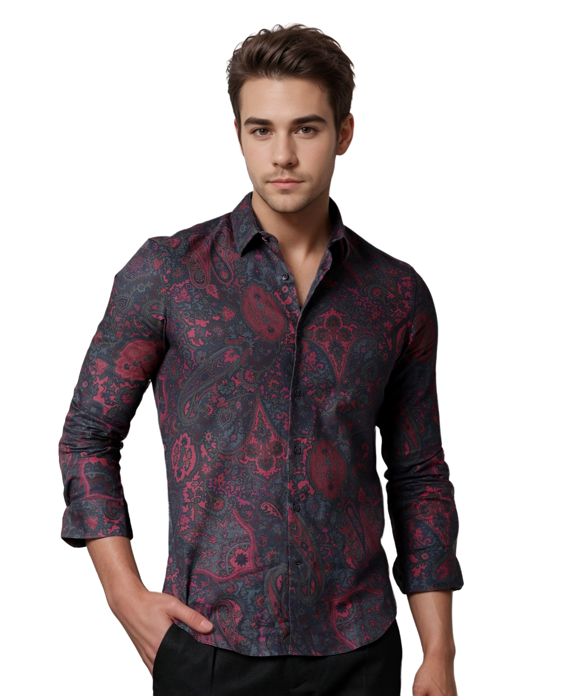 Rare Rabbit Men's Paizerr Pink Cotton Paisley Print Tailored Fit Full Sleeve Collared Shirt - Image 4
