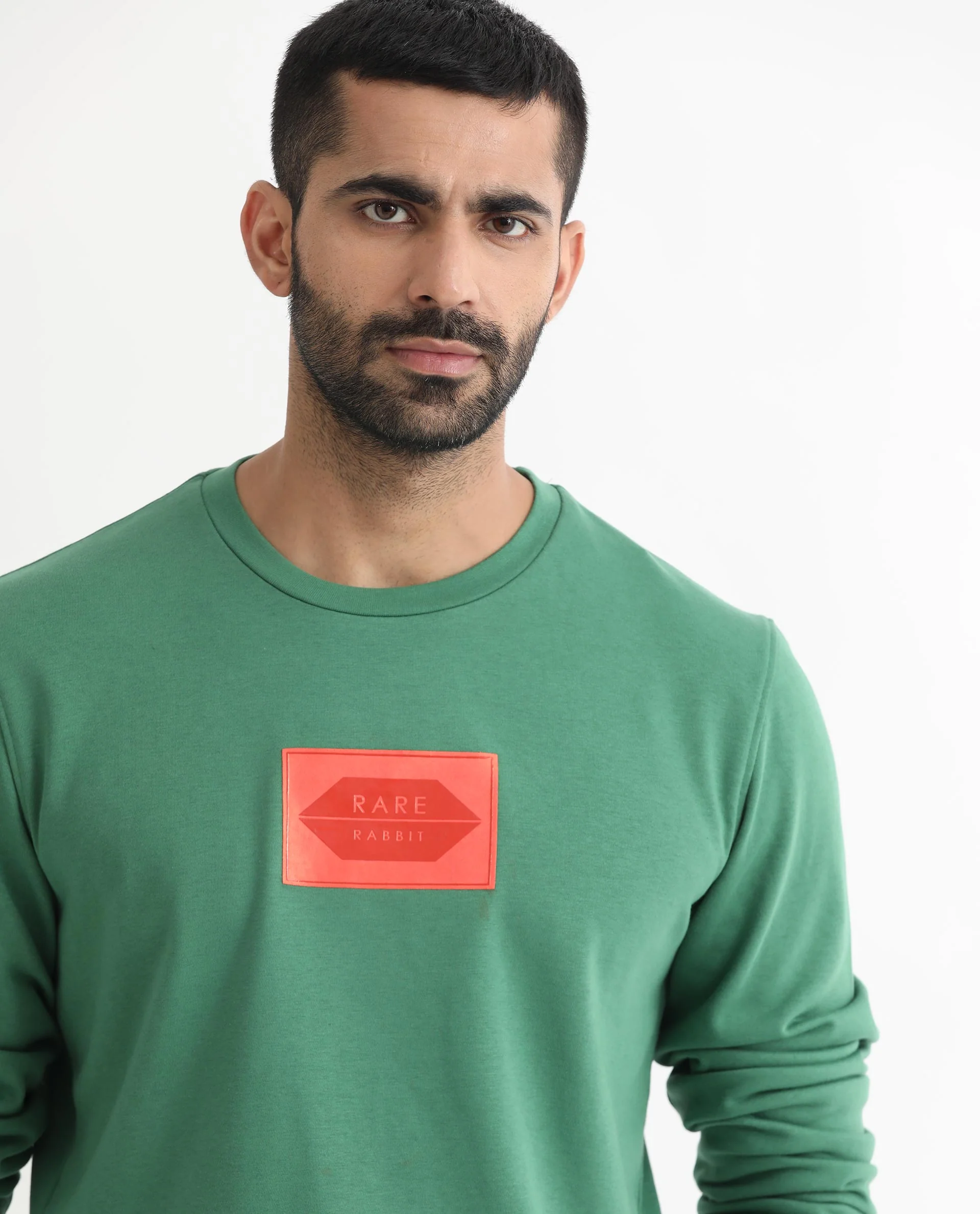 Rare Rabbit Men's Pectin Green Cotton Graphic Print Regular Fit Full Sleeve Crew Neck Sweatshirt - Image 4
