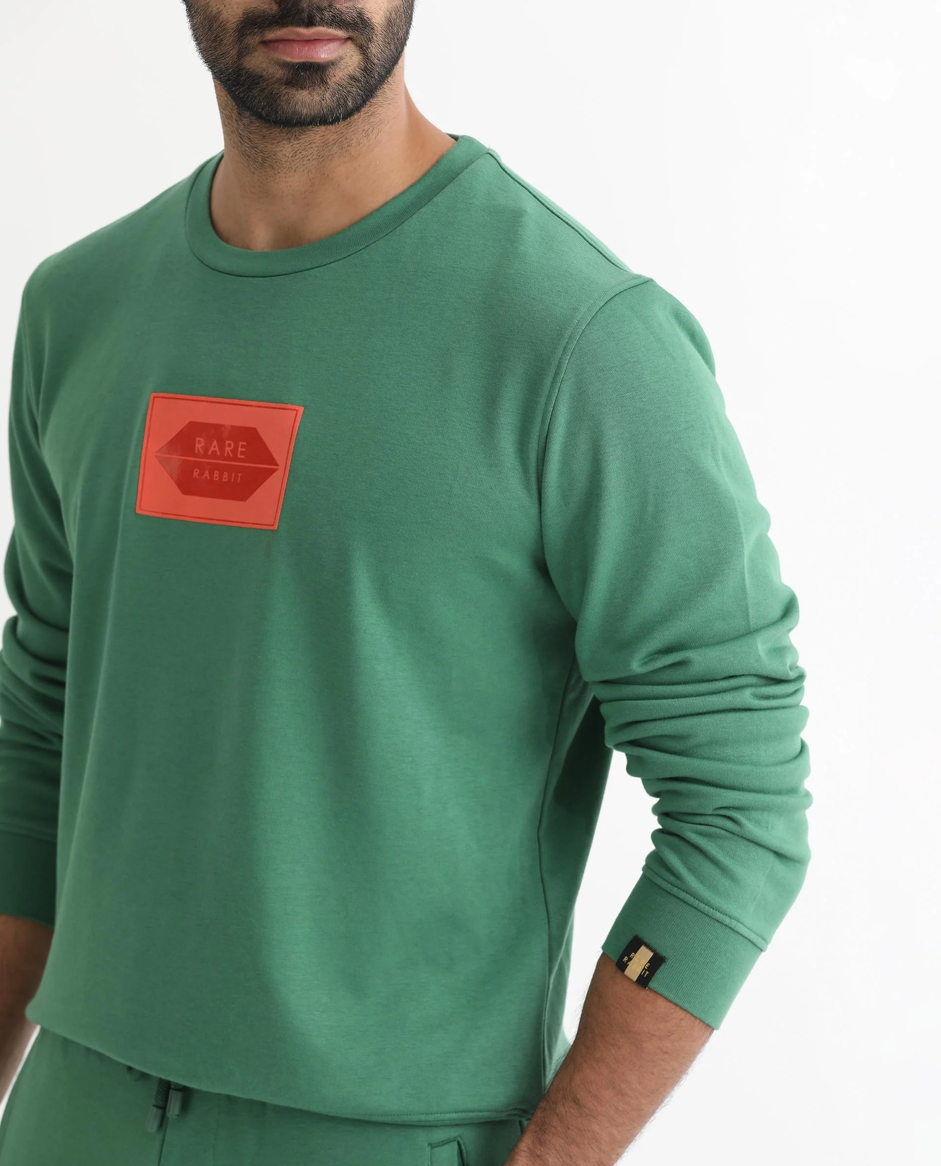 Rare Rabbit Men's Pectin Green Cotton Graphic Print Regular Fit Full Sleeve Crew Neck Sweatshirt - Image 6