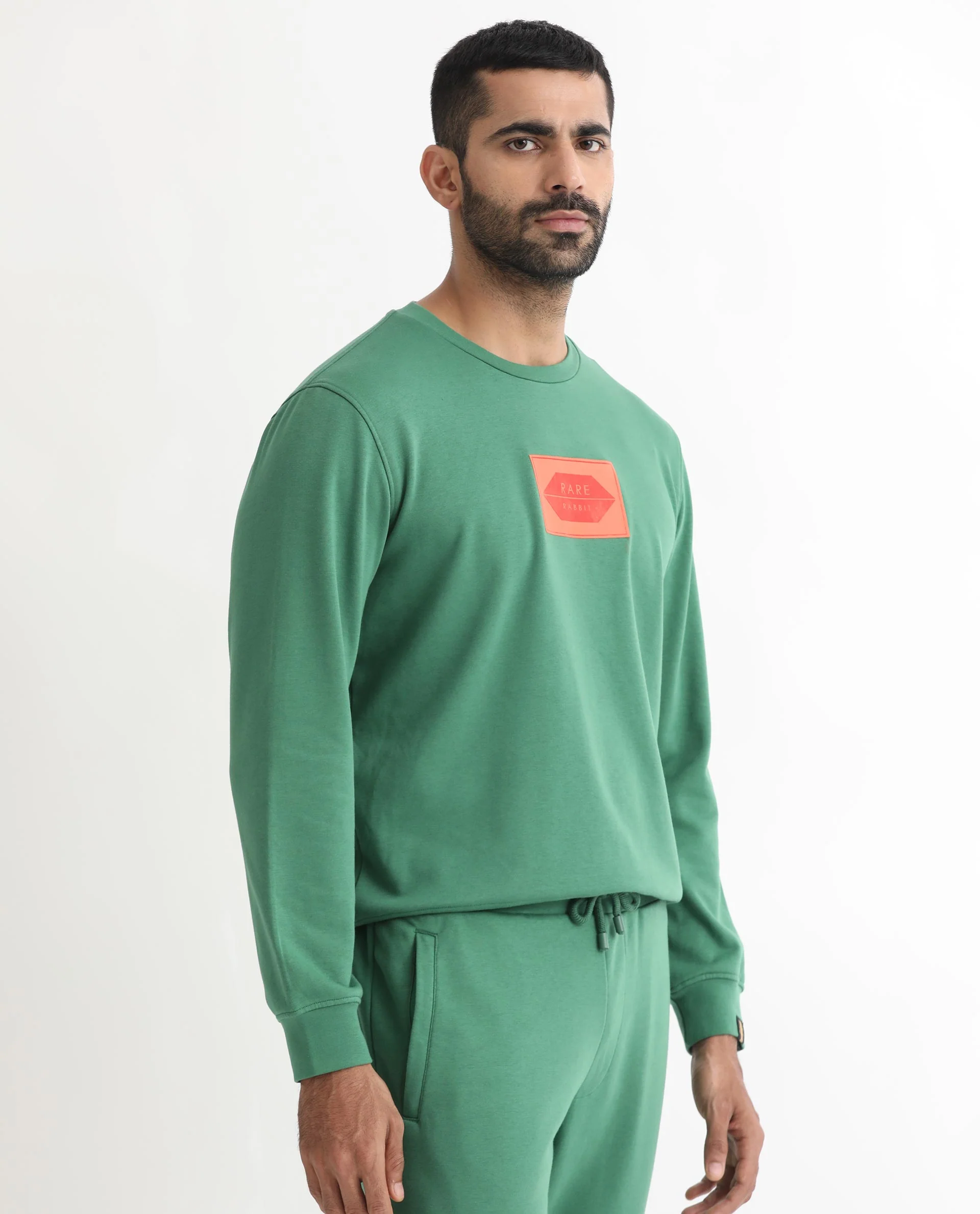 Rare Rabbit Men's Pectin Green Cotton Graphic Print Regular Fit Full Sleeve Crew Neck Sweatshirt - Image 7