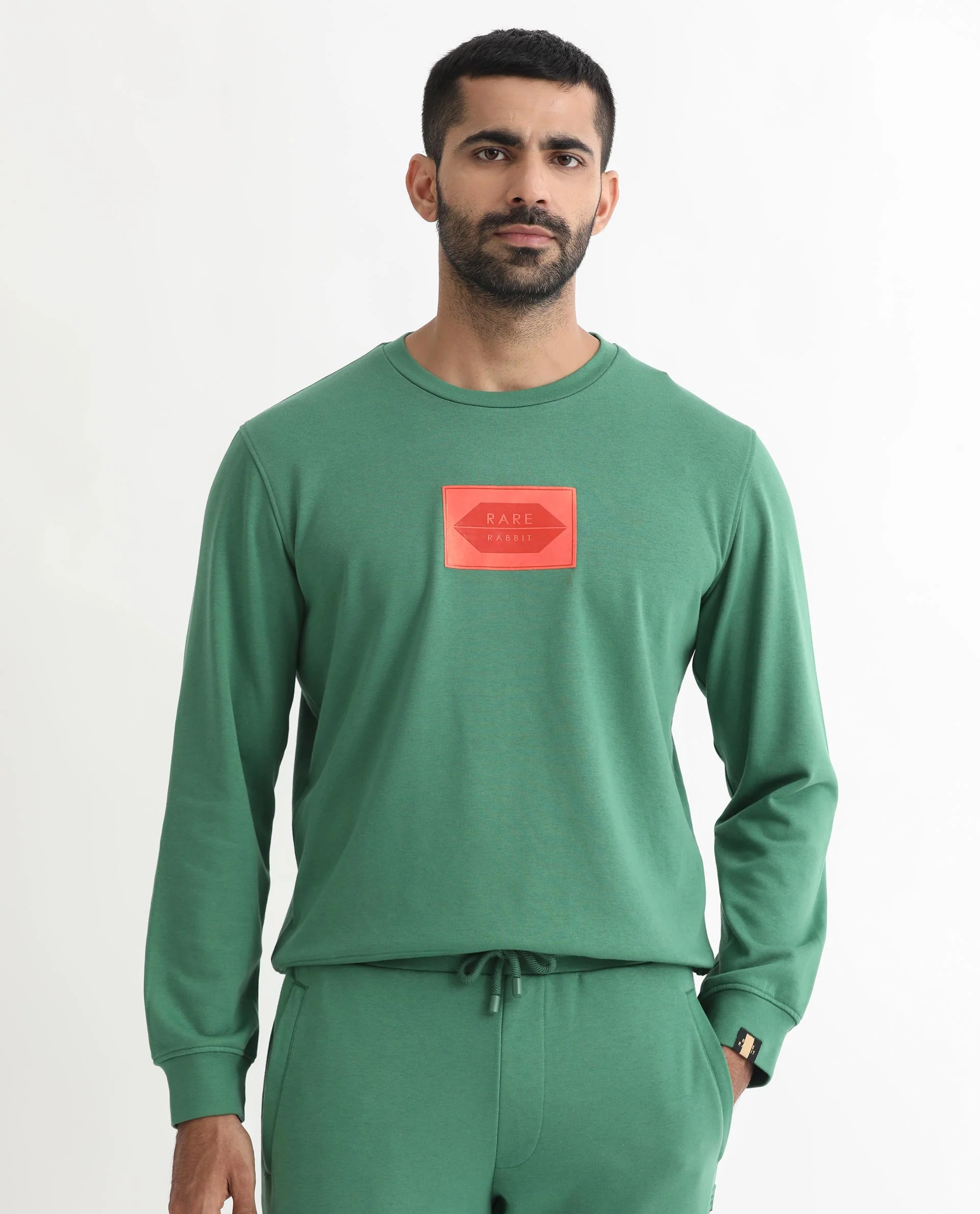 Rare Rabbit Men's Pectin Green Cotton Graphic Print Regular Fit Full Sleeve Crew Neck Sweatshirt - Image 8