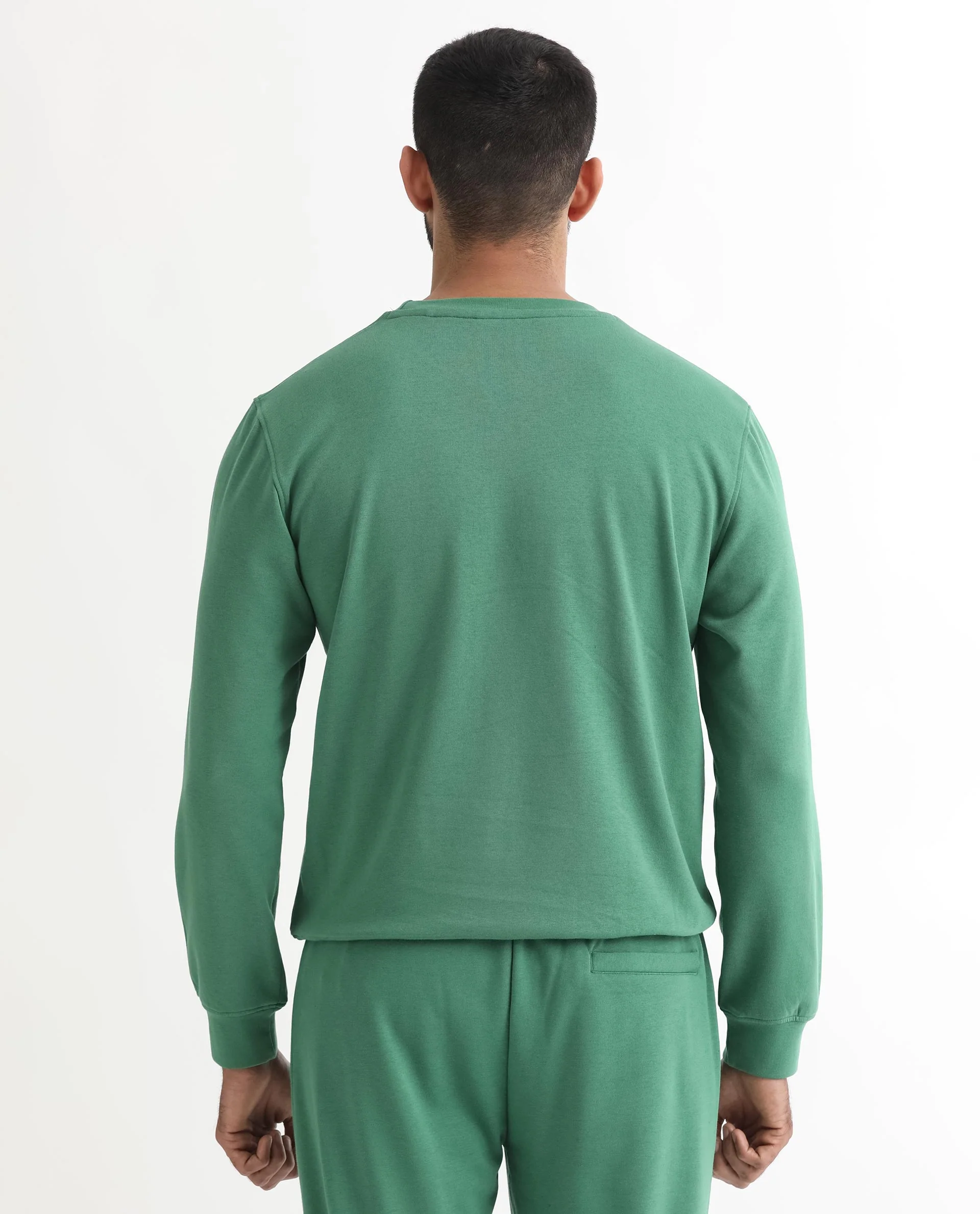 Rare Rabbit Men's Pectin Green Cotton Graphic Print Regular Fit Full Sleeve Crew Neck Sweatshirt - Image 9