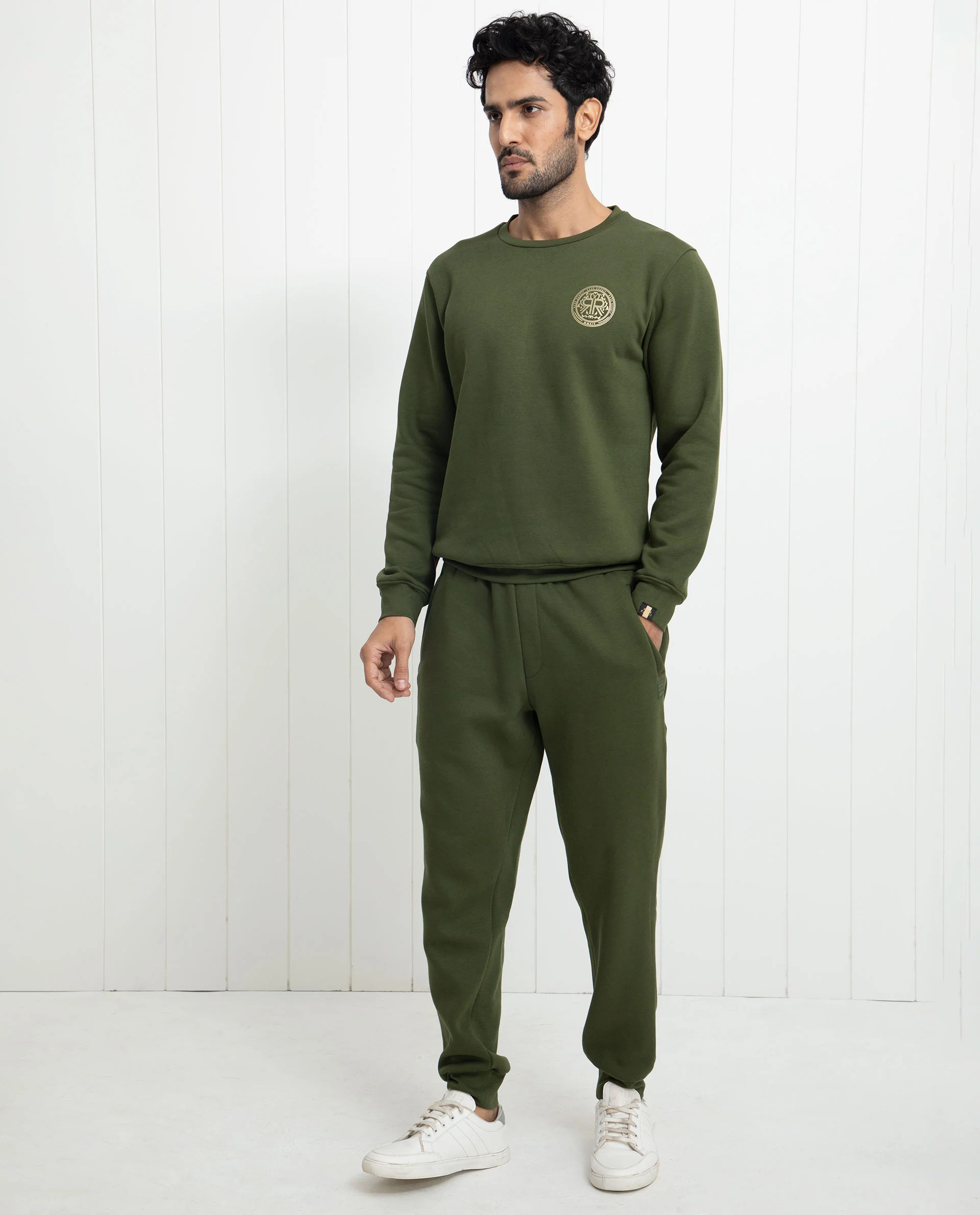 Rare Rabbit Men's Pine Olive Cotton Graphic Print Regular Fit Full Sleeve Crew Neck Sweatshirt - Image 7