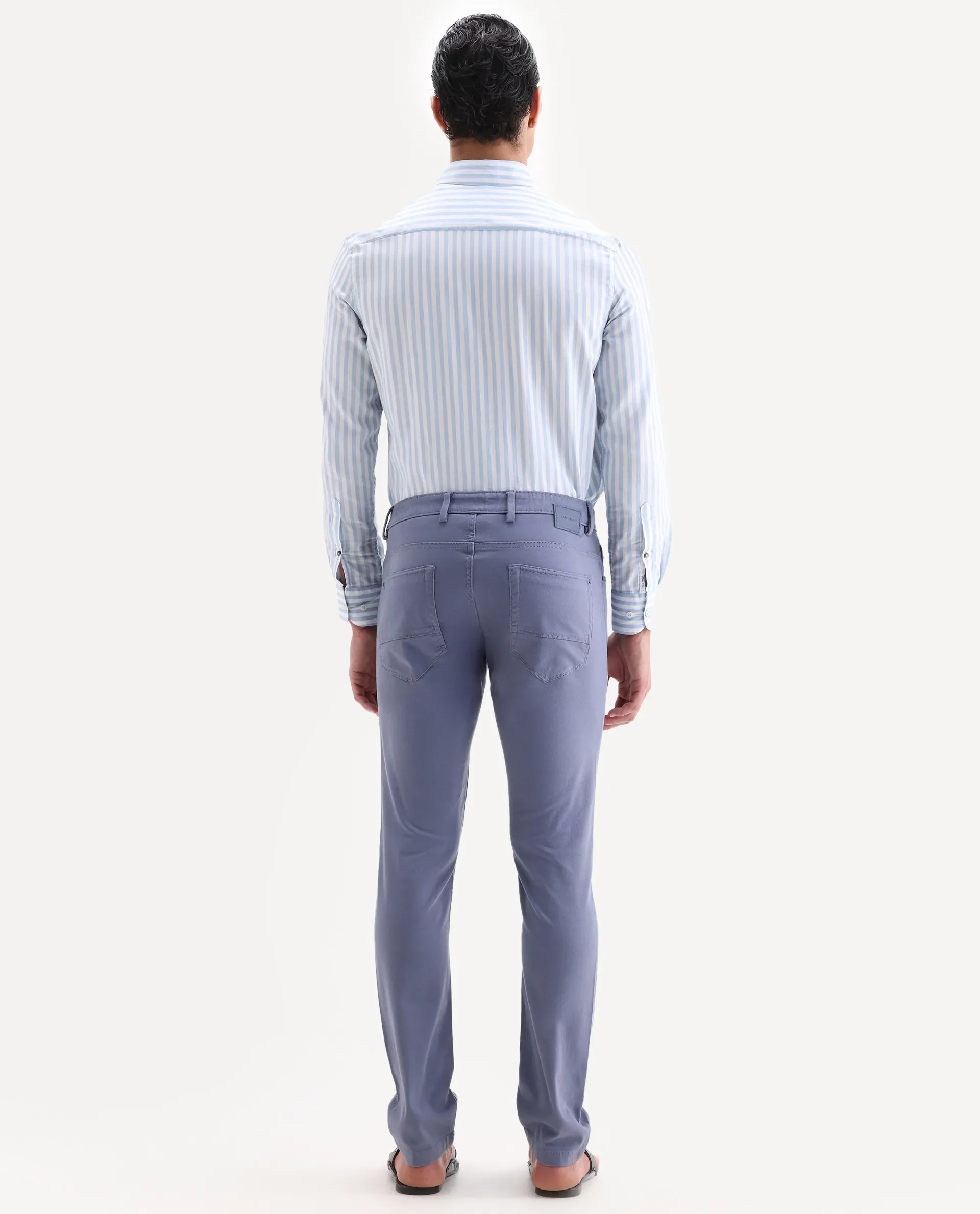 Rare Rabbit Men's Poke-2 Dusky Blue Cotton Plain Regular Fit Trouser - Image 8