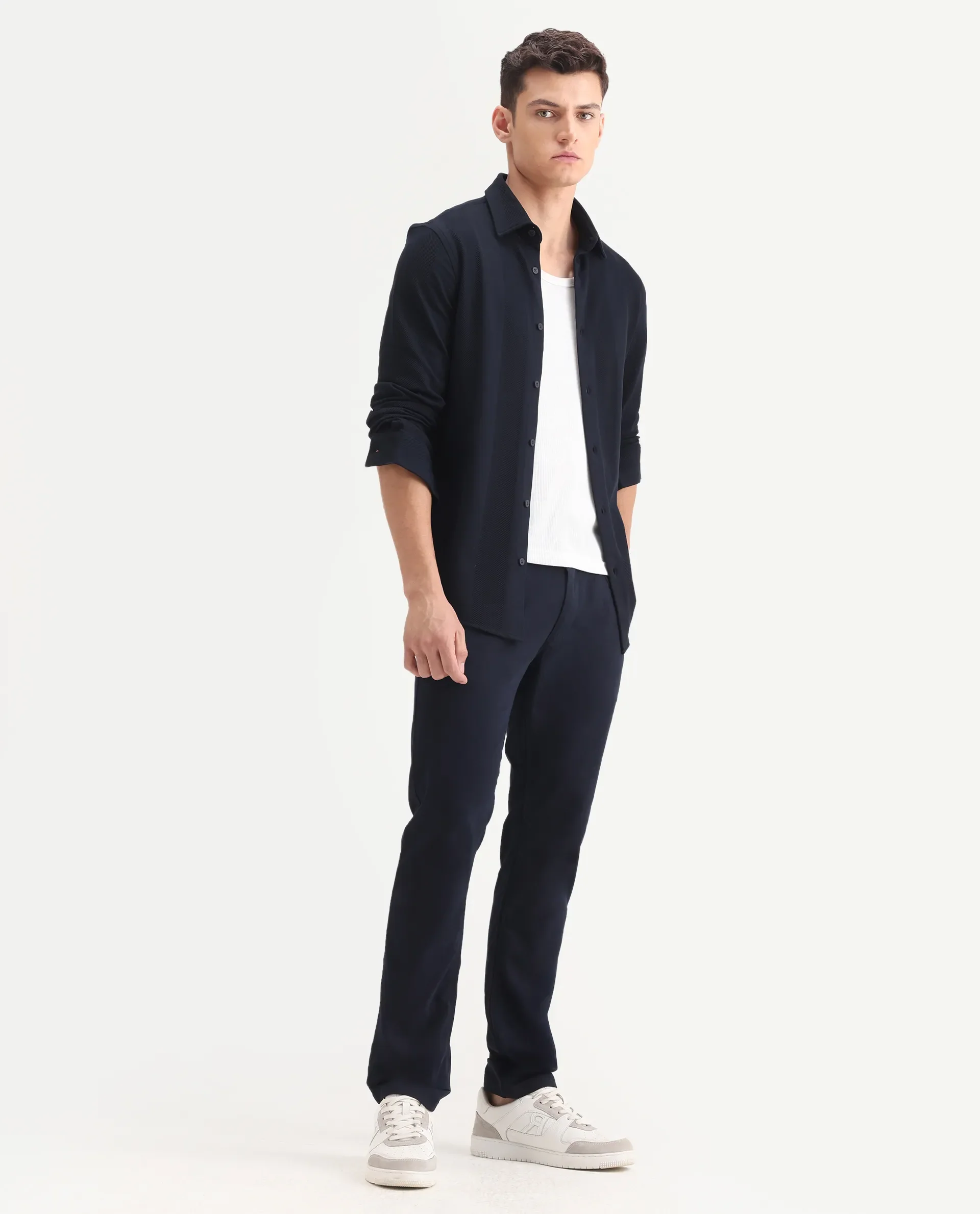 Rare Rabbit Men's Poke-2 Navy Cotton Plain Regular Fit Trouser - Image 6