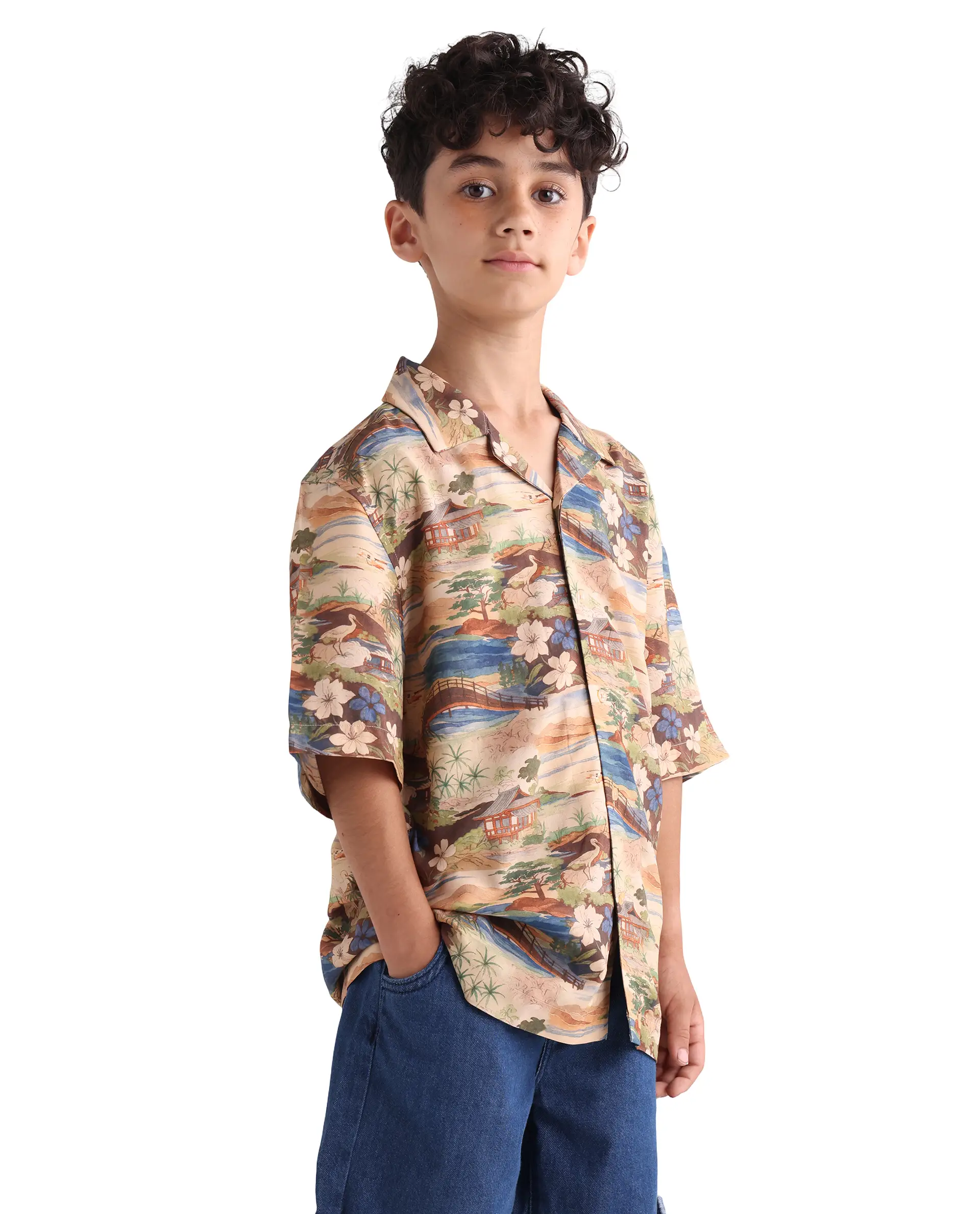 Rare Ones Kids Adon Brown Viscose Button Closure Regular Fit Shirt - Image 5