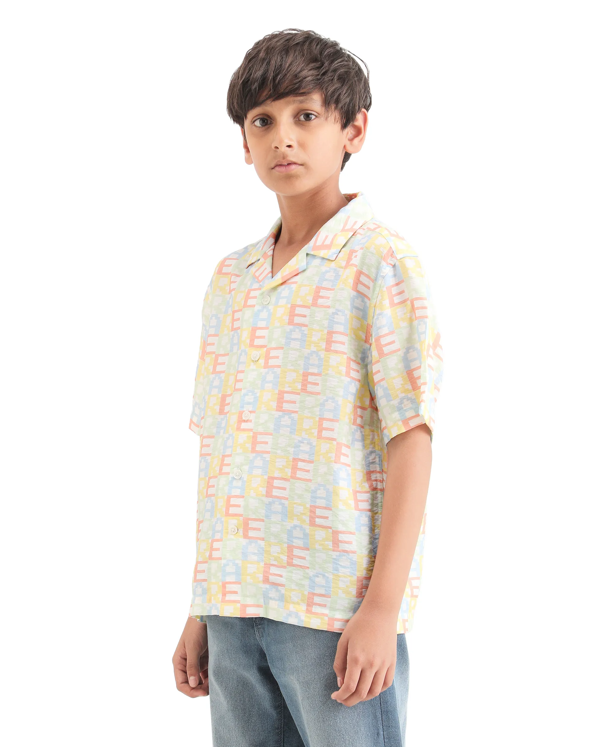 Rare Ones Kids Bryn Multi Viscose Blend All Over Print Button Closure Boxy Fit Shirt - Image 5