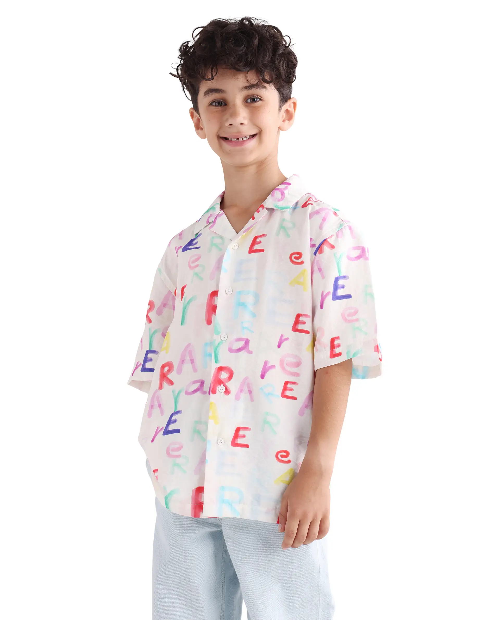 Rare Ones Kids Cron-S Multi Viscose Blend Button Closure All Over Print Boxy Fit Shirt - Image 4