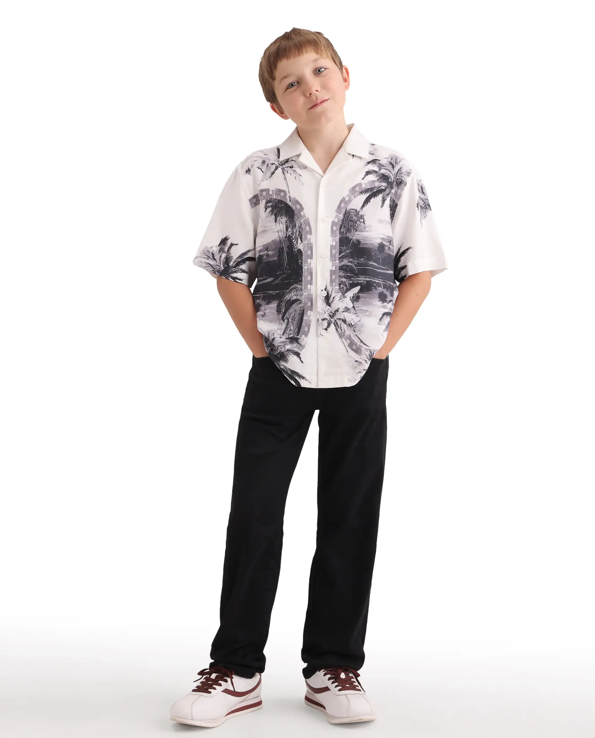 Rare Ones Kids Vacay White Cotton Blend Fabric Button Closure Boxy Fit Shirt - Image 3