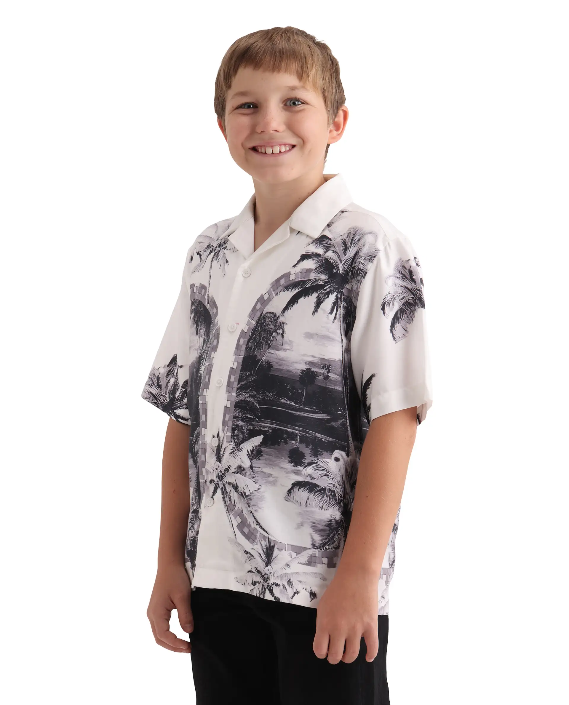 Rare Ones Kids Vacay White Cotton Blend Fabric Button Closure Boxy Fit Shirt - Image 5