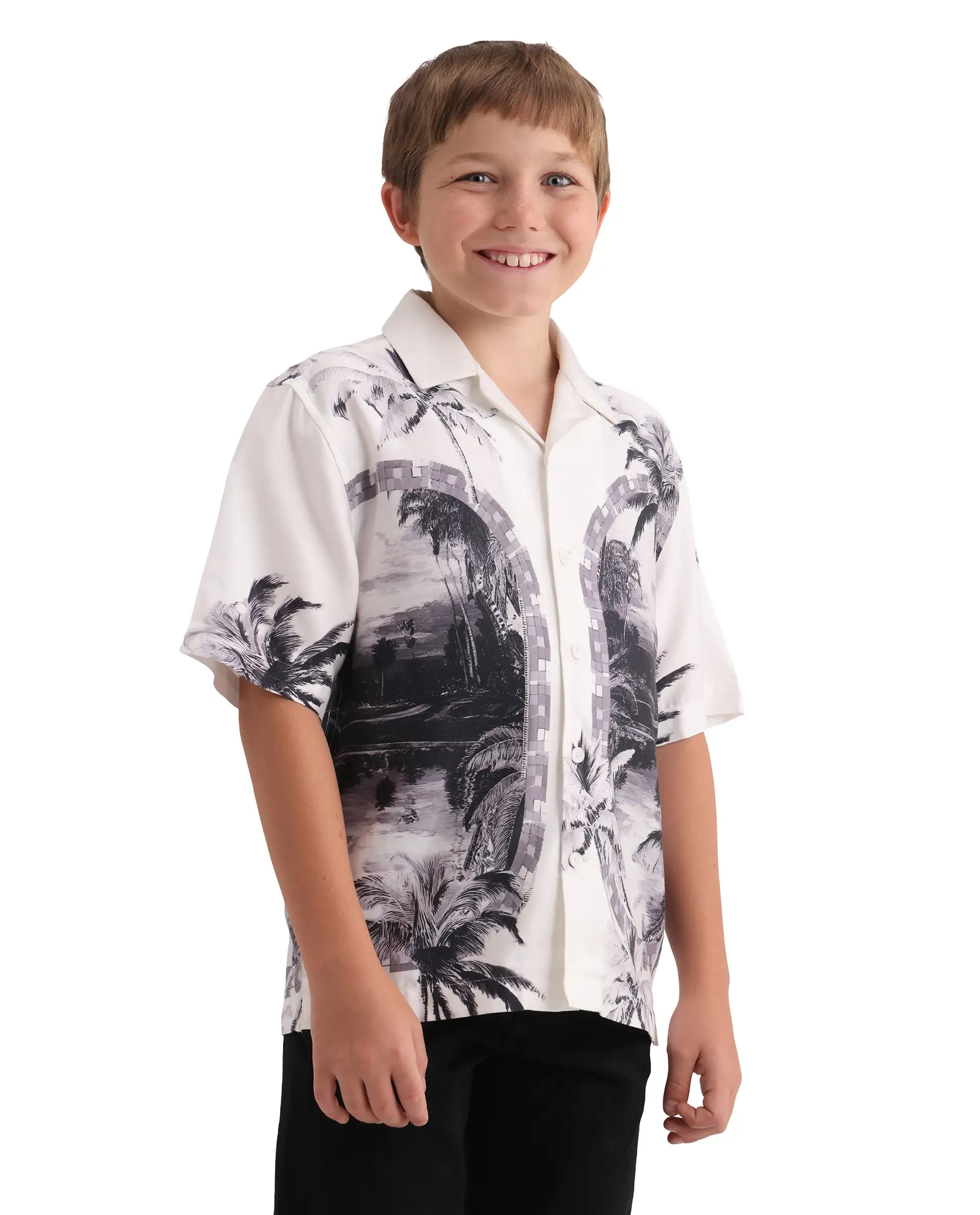 Rare Ones Kids Vacay White Cotton Blend Fabric Button Closure Boxy Fit Shirt - Image 6