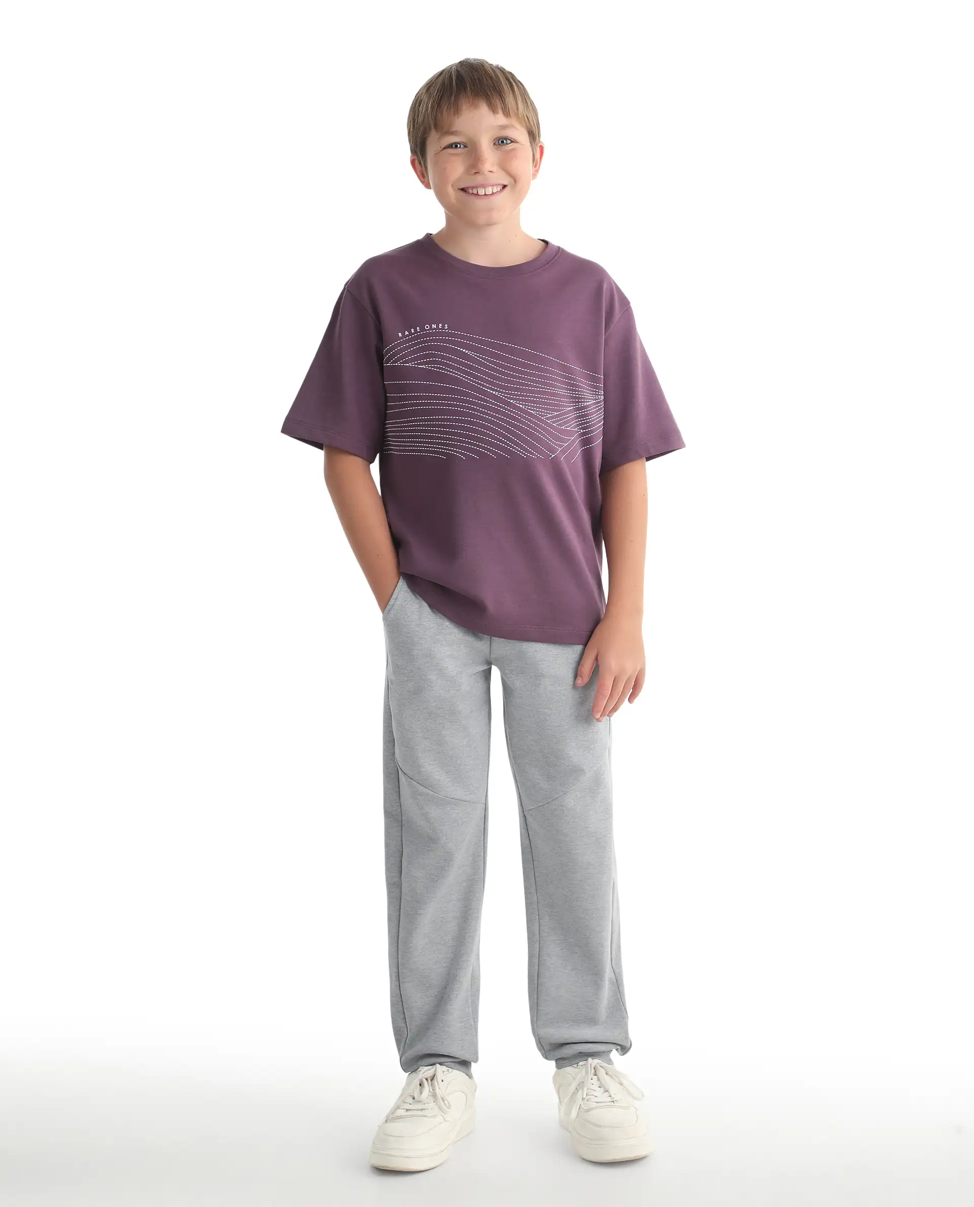 Rare Ones Kids Gwen Melange Grey Cotton Blend Fabric Drawstring Closure Cut & Sew Jogger Fit Track Pant - Image 3