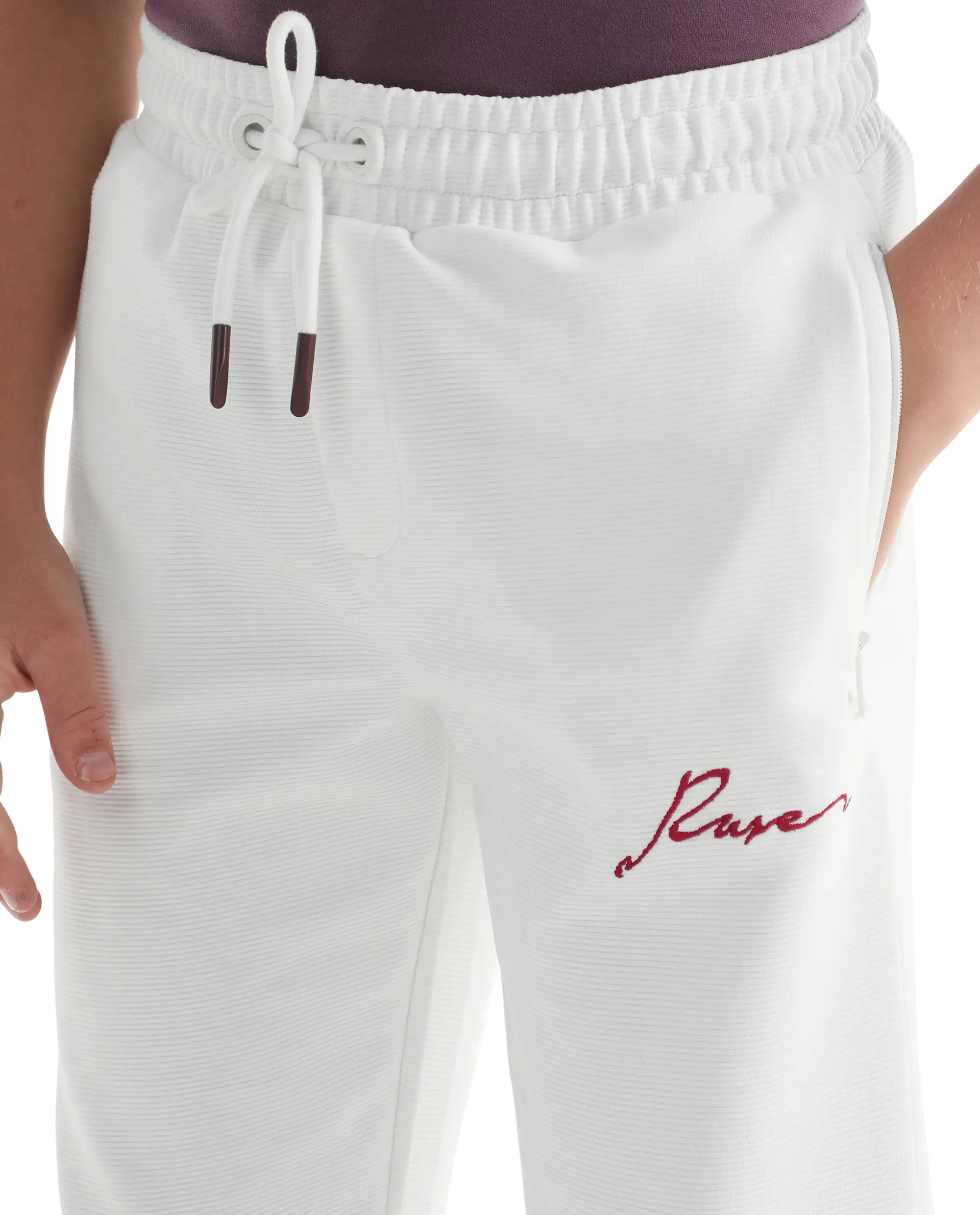 Rare Ones Kids Ned Off White Cotton Blend Fabric Drawstring Closure Hd Print Straight Fit Track Pant - Image 4