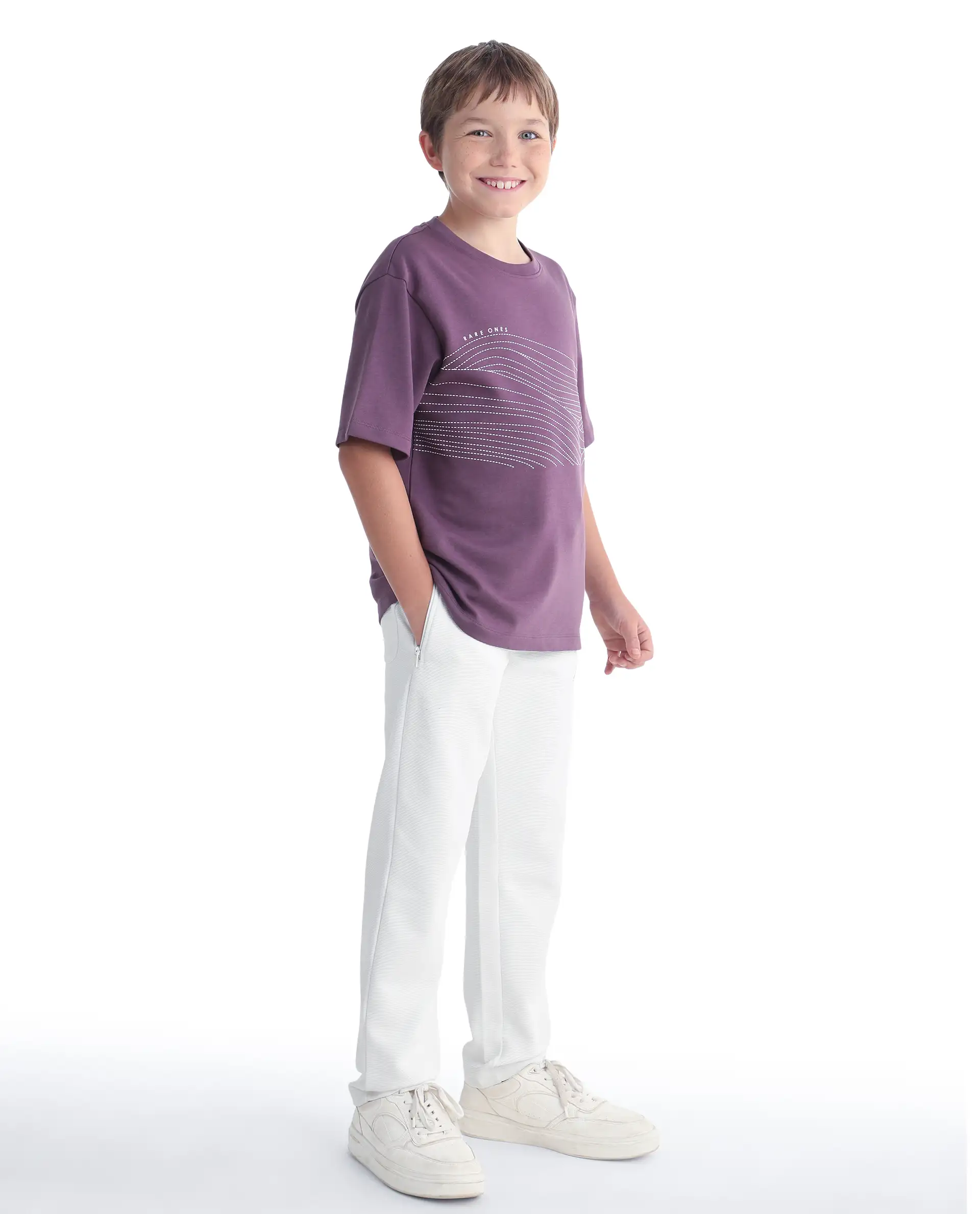 Rare Ones Kids Ned Off White Cotton Blend Fabric Drawstring Closure Hd Print Straight Fit Track Pant - Image 6