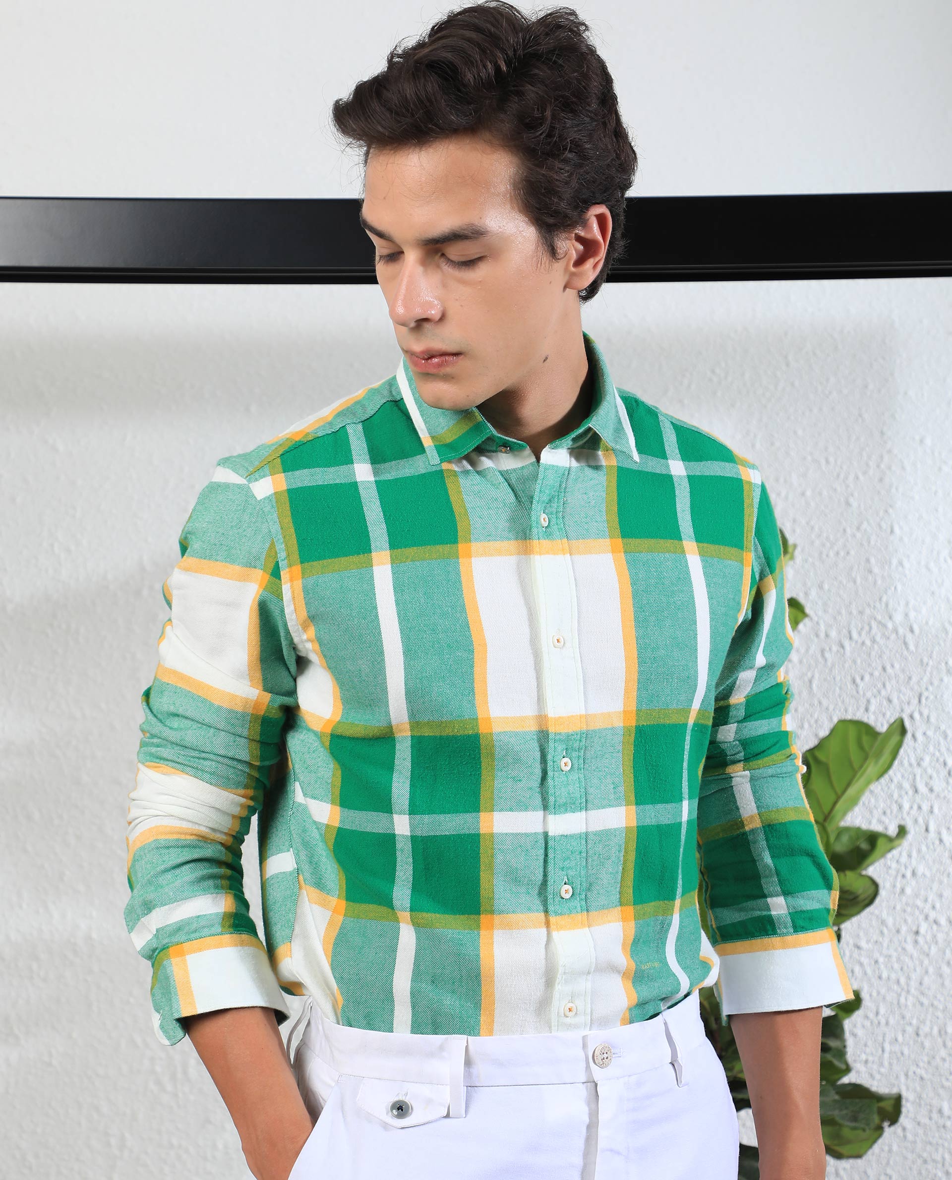 Rare Rabbit Men's Rayo Green Cotton Checked Print Regular Fit Full Sleeve Collared Shirt - Image 6