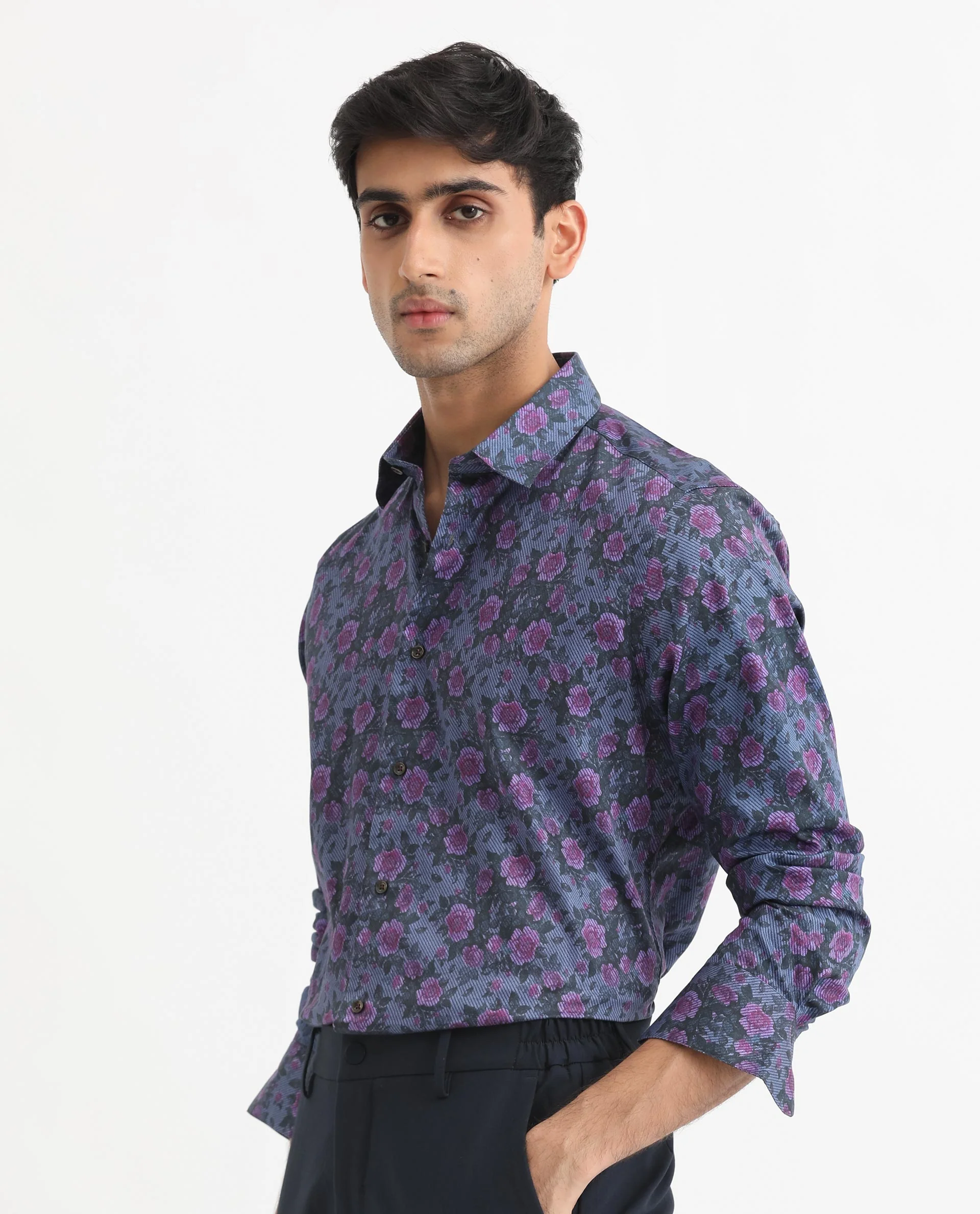 Rare Rabbit Men's Rosess Blue Cotton Floral Print Regular Fit Full Sleeve Collared Shirt - Image 3