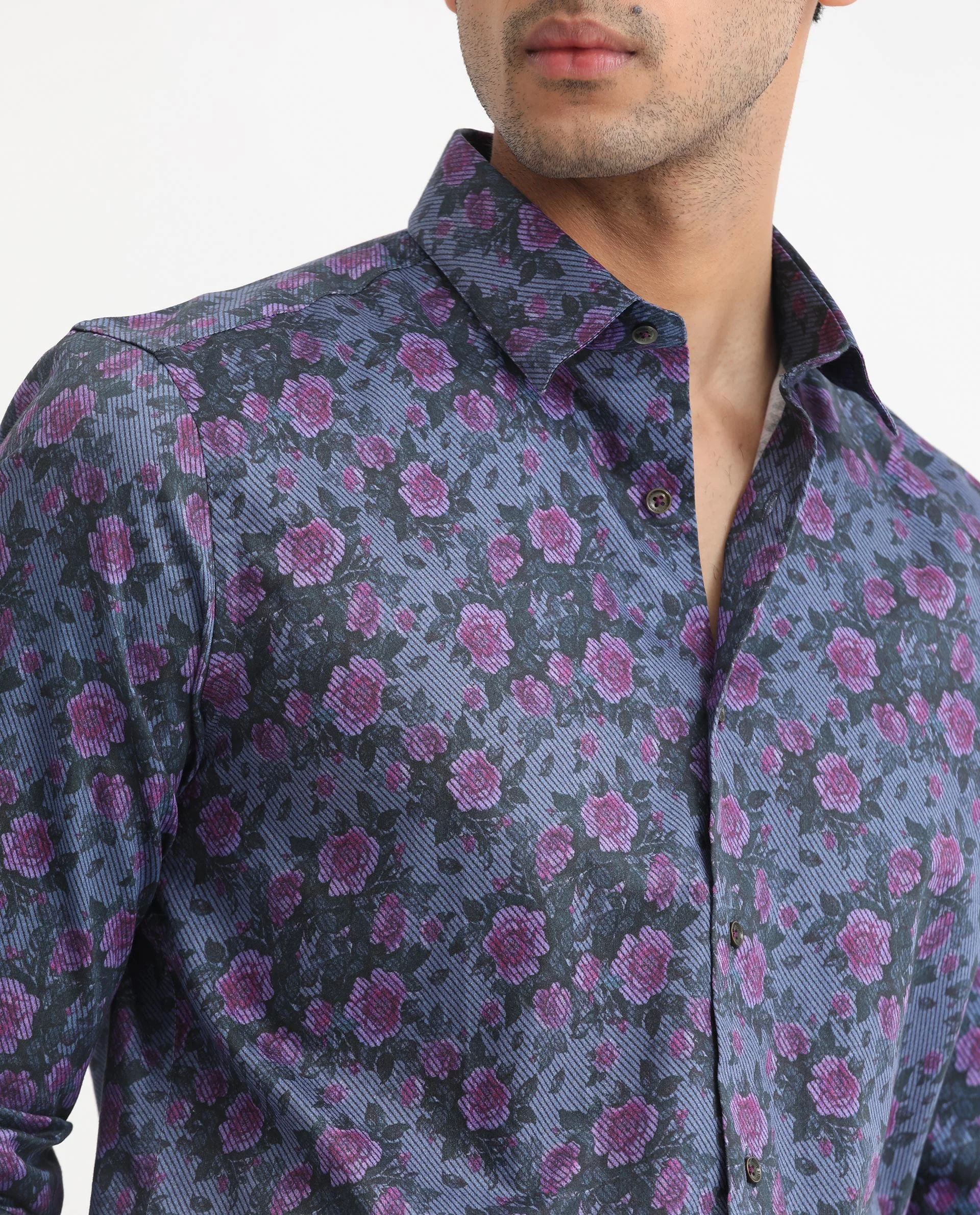 Rare Rabbit Men's Rosess Blue Cotton Floral Print Regular Fit Full Sleeve Collared Shirt - Image 5