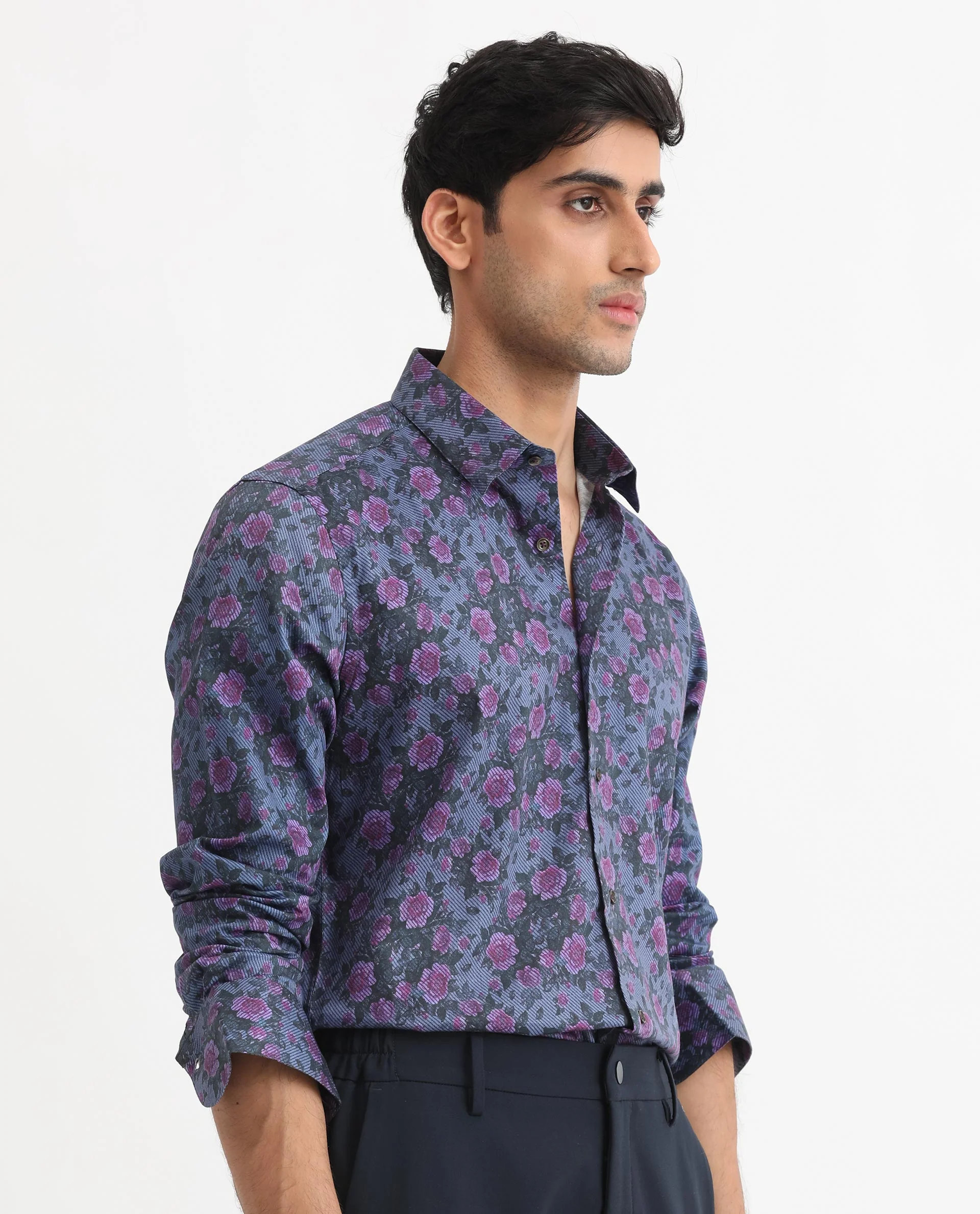Rare Rabbit Men's Rosess Blue Cotton Floral Print Regular Fit Full Sleeve Collared Shirt - Image 7