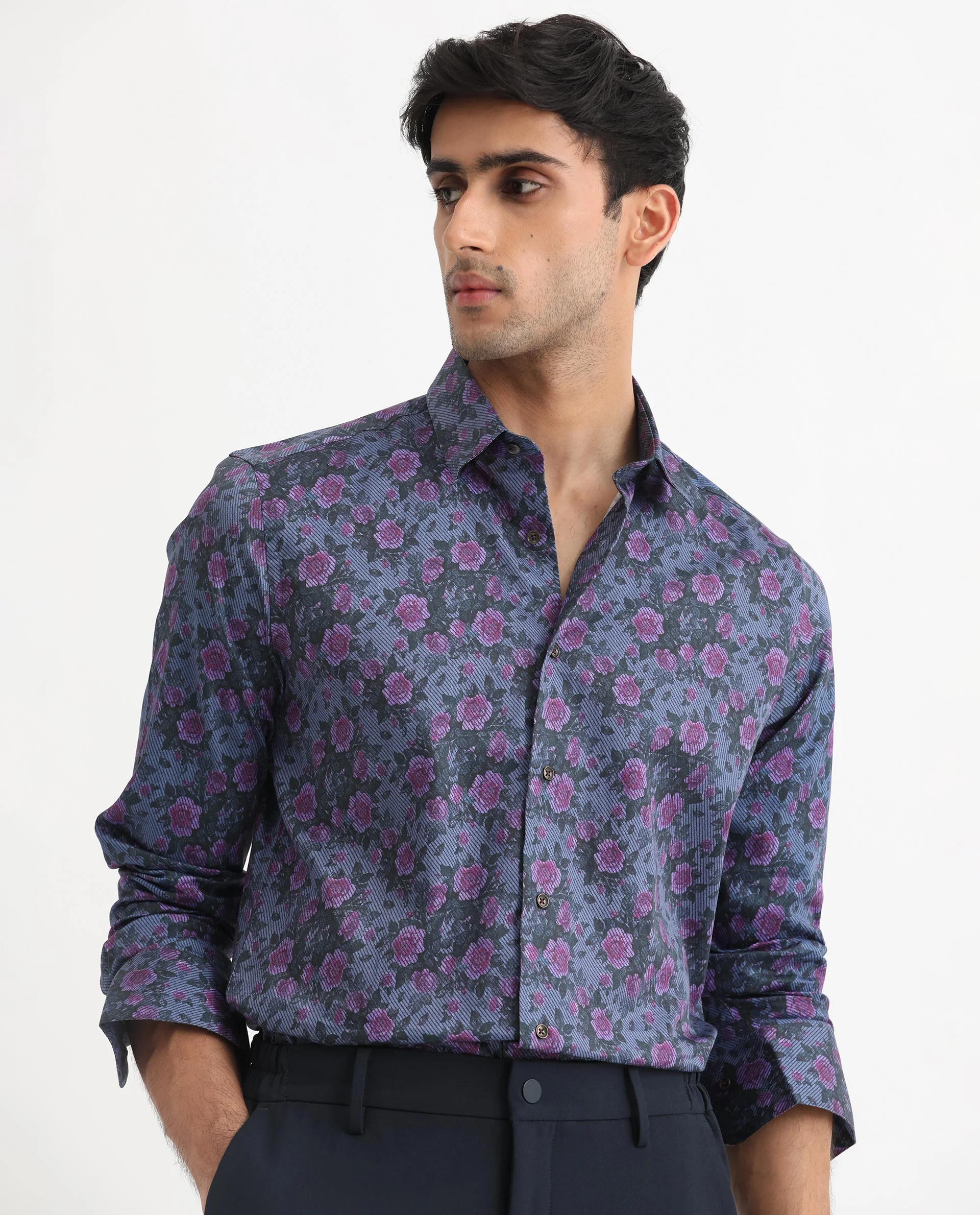Rare Rabbit Men's Rosess Blue Cotton Floral Print Regular Fit Full Sleeve Collared Shirt - Image 8