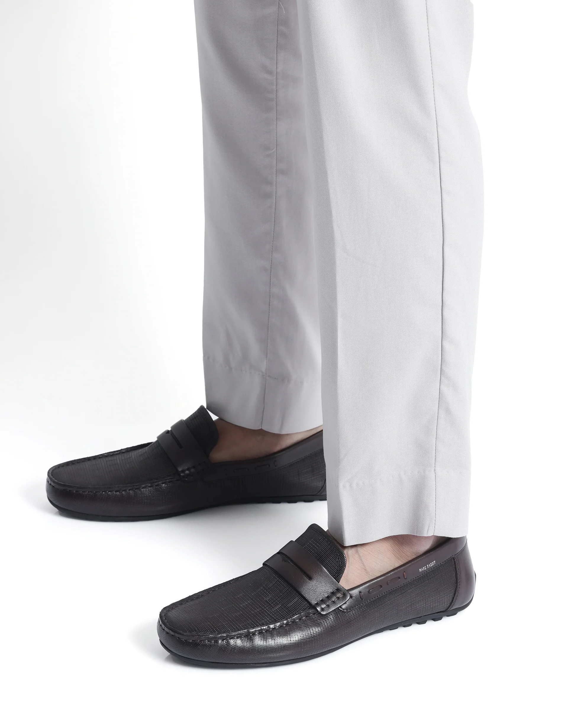 Rare Rabbit Men's Saffian Brown Slip-On Textured Genuine Leather Driver Moccasin - Image 3