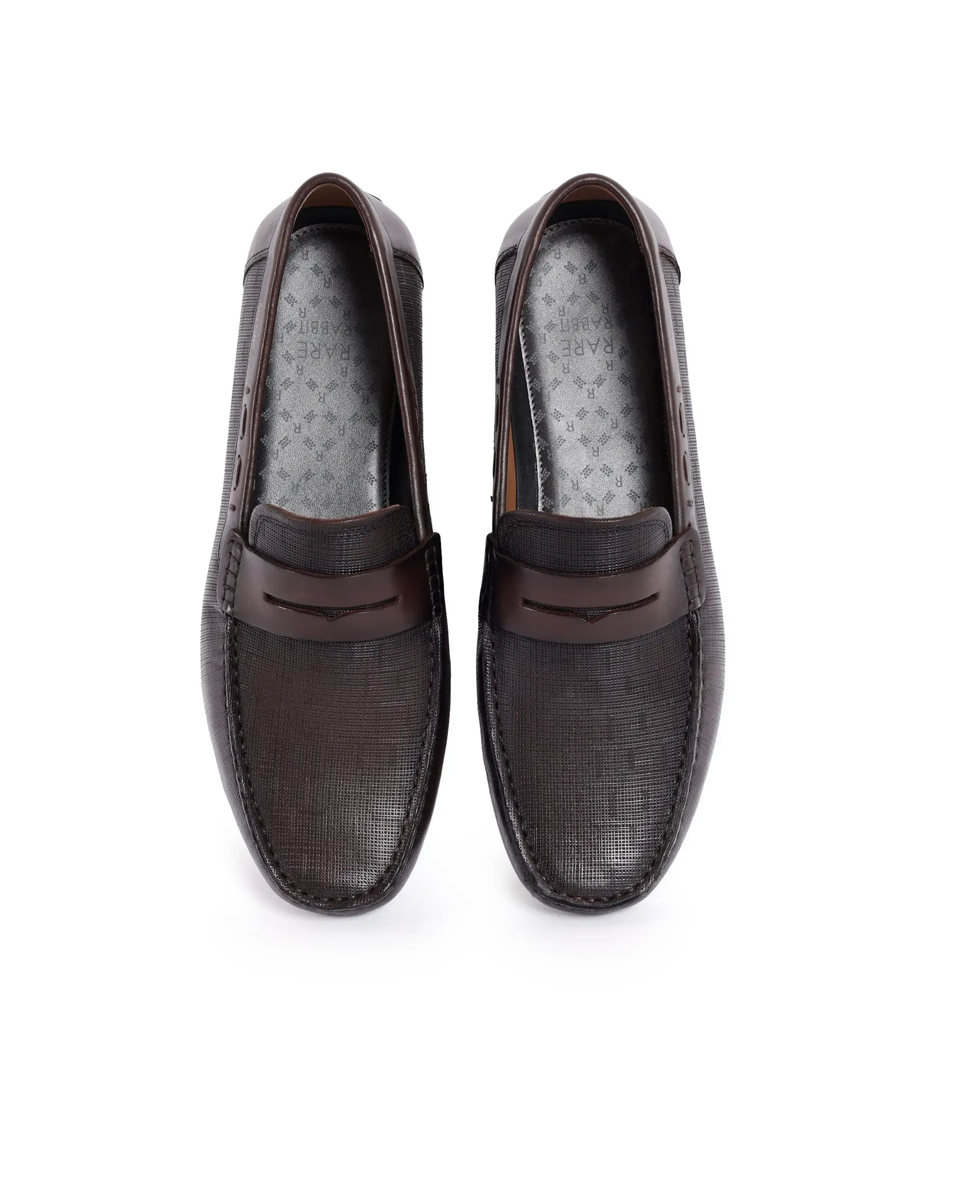 Rare Rabbit Men's Saffian Brown Slip-On Textured Genuine Leather Driver Moccasin - Image 4