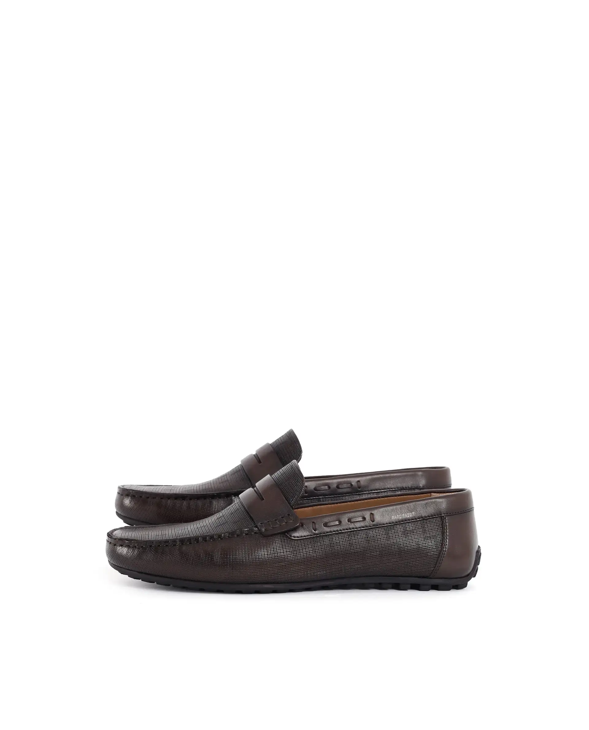 Rare Rabbit Men's Saffian Brown Slip-On Textured Genuine Leather Driver Moccasin - Image 5