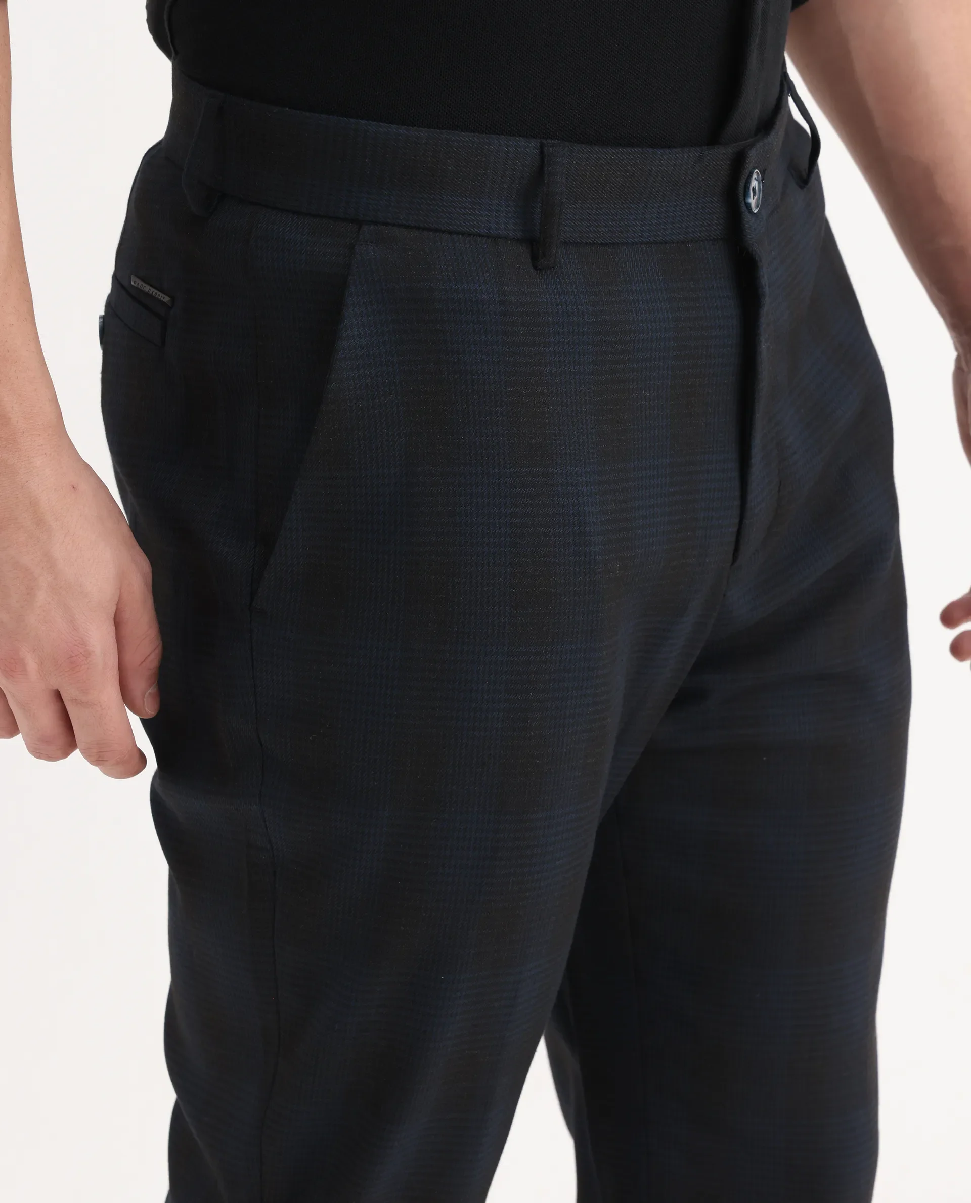 Rare Rabbit Men's Sander Navy Polyester Checked Print Regular Fit Trouser - Image 3