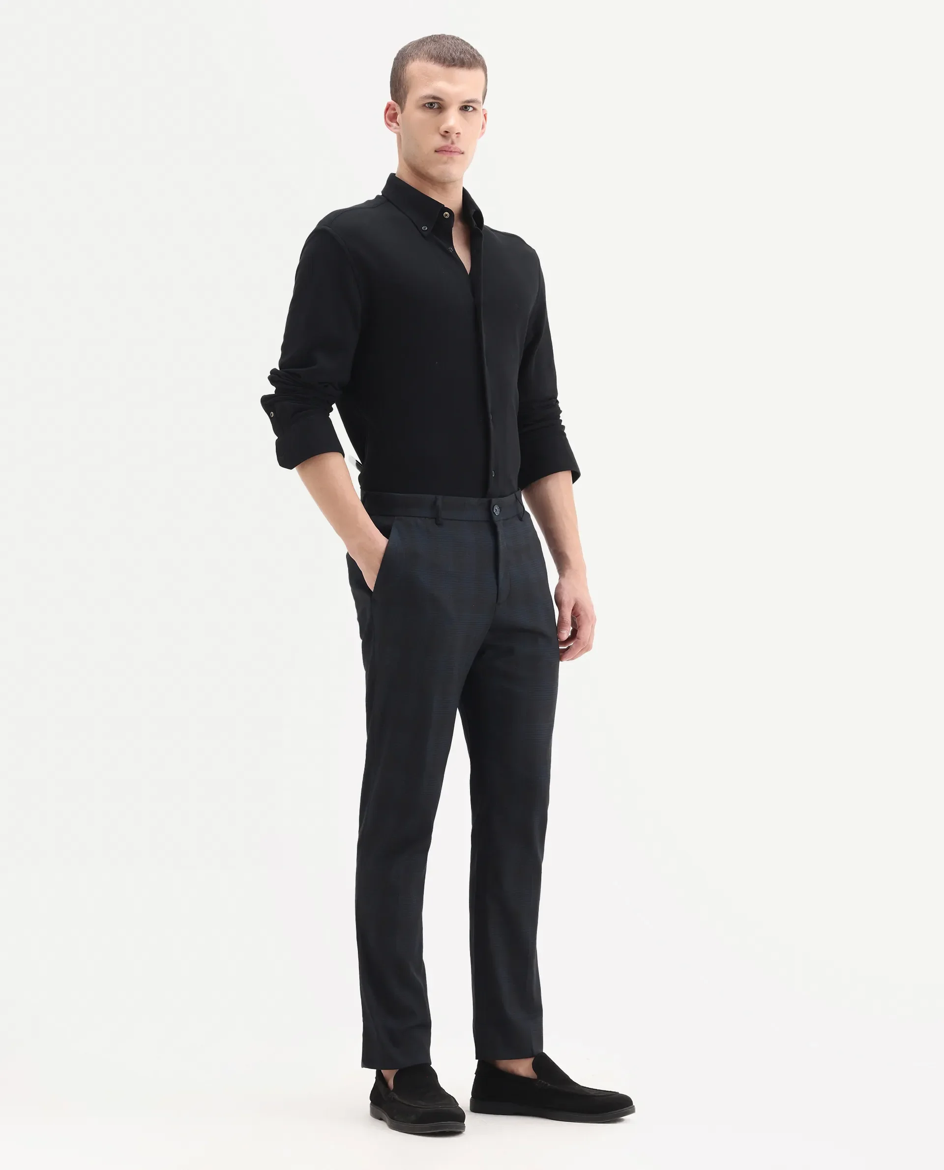 Rare Rabbit Men's Sander Navy Polyester Checked Print Regular Fit Trouser - Image 4