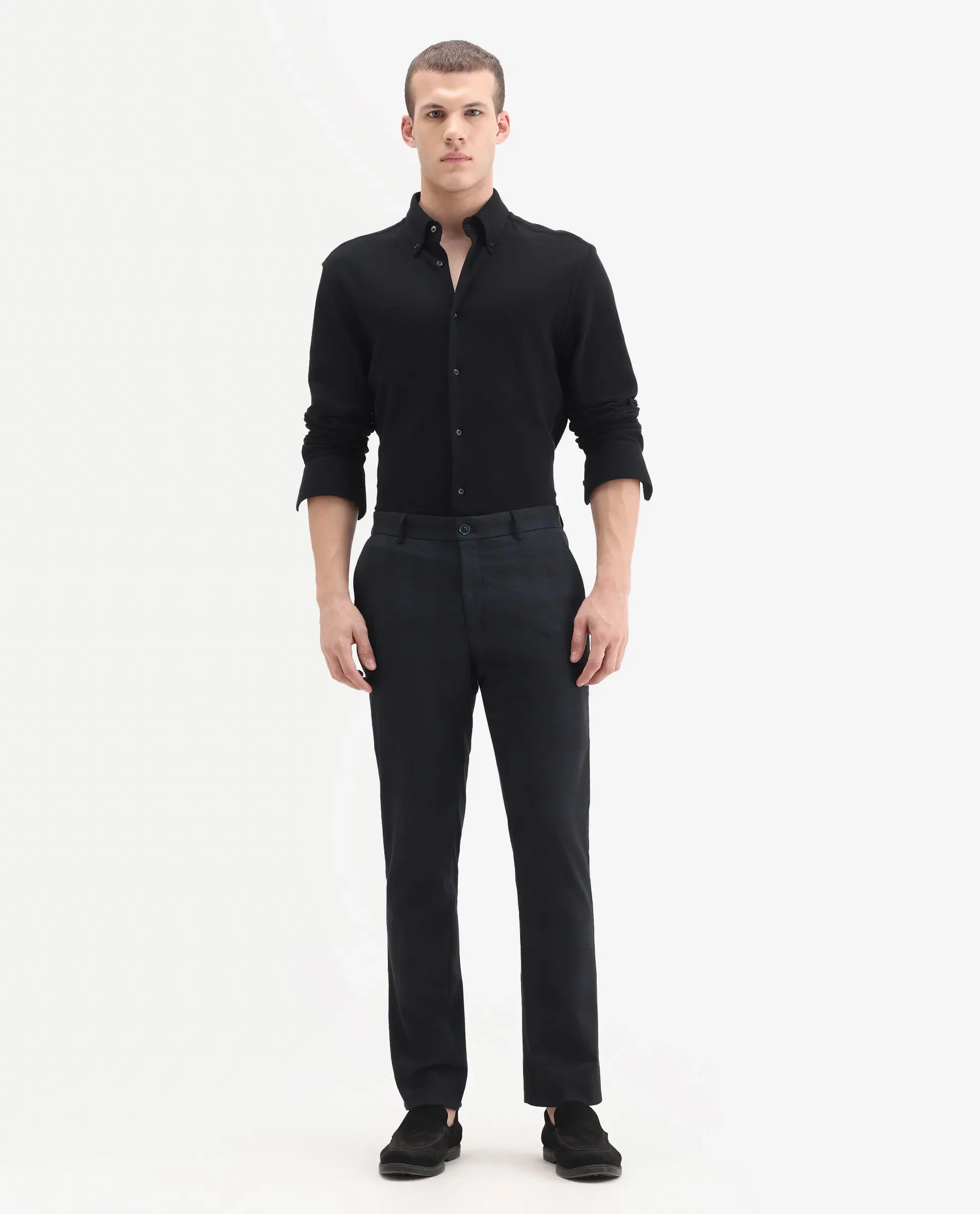 Rare Rabbit Men's Sander Navy Polyester Checked Print Regular Fit Trouser - Image 5